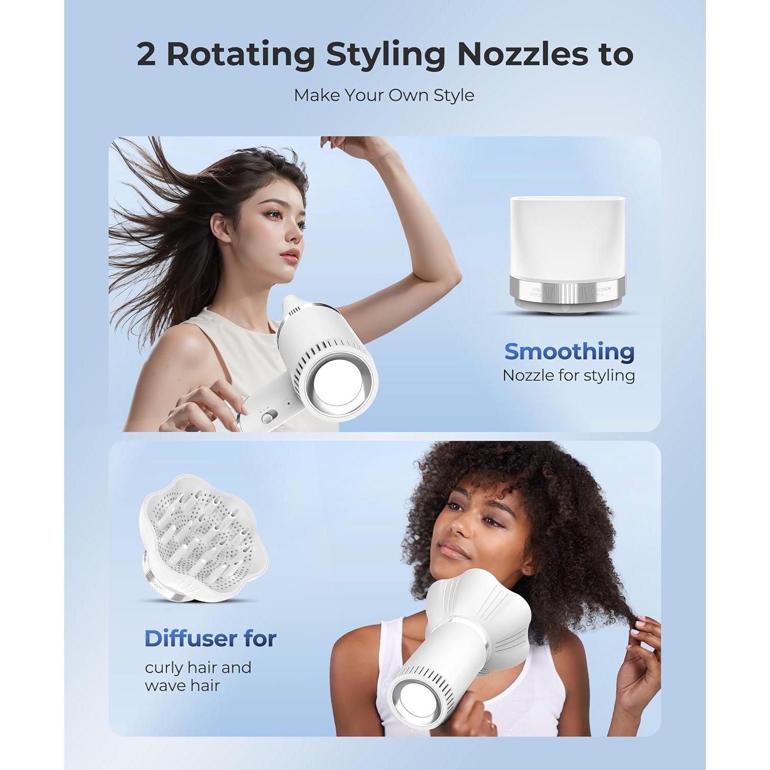 Secador de Pelo Colorsmoon G25, 100,000 RPM, Difusor y Boquilla