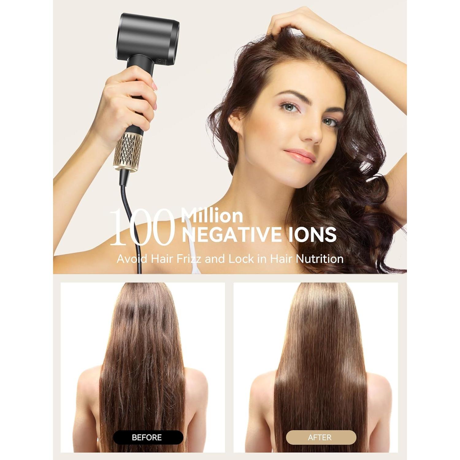 Secador de Cabello Iónico ANLAN 1300W 120,000 RPM Bajo Ruido