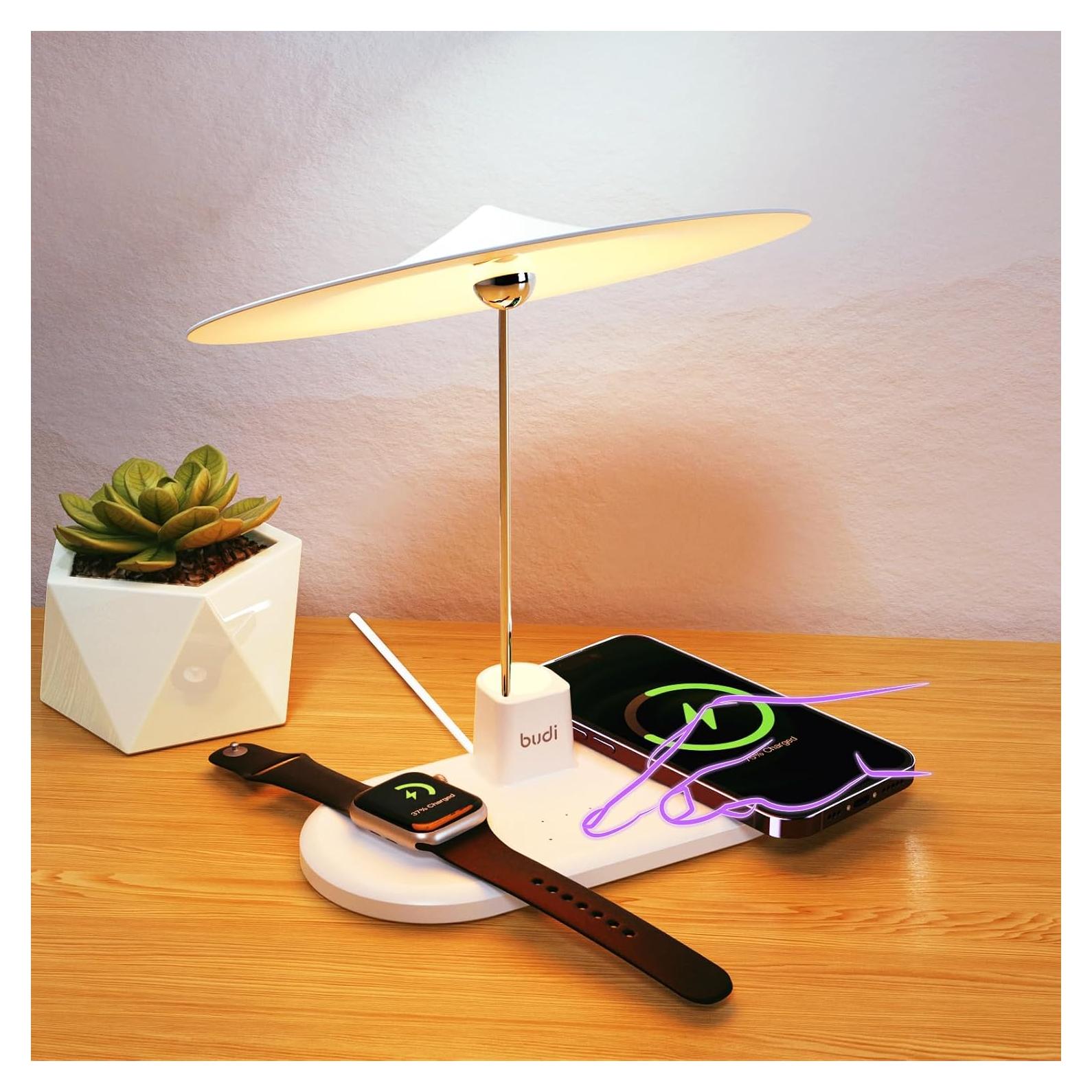 Lámpara de Mesa BUDI WL-4800W con Cargador Inalámbrico 3 en 1
