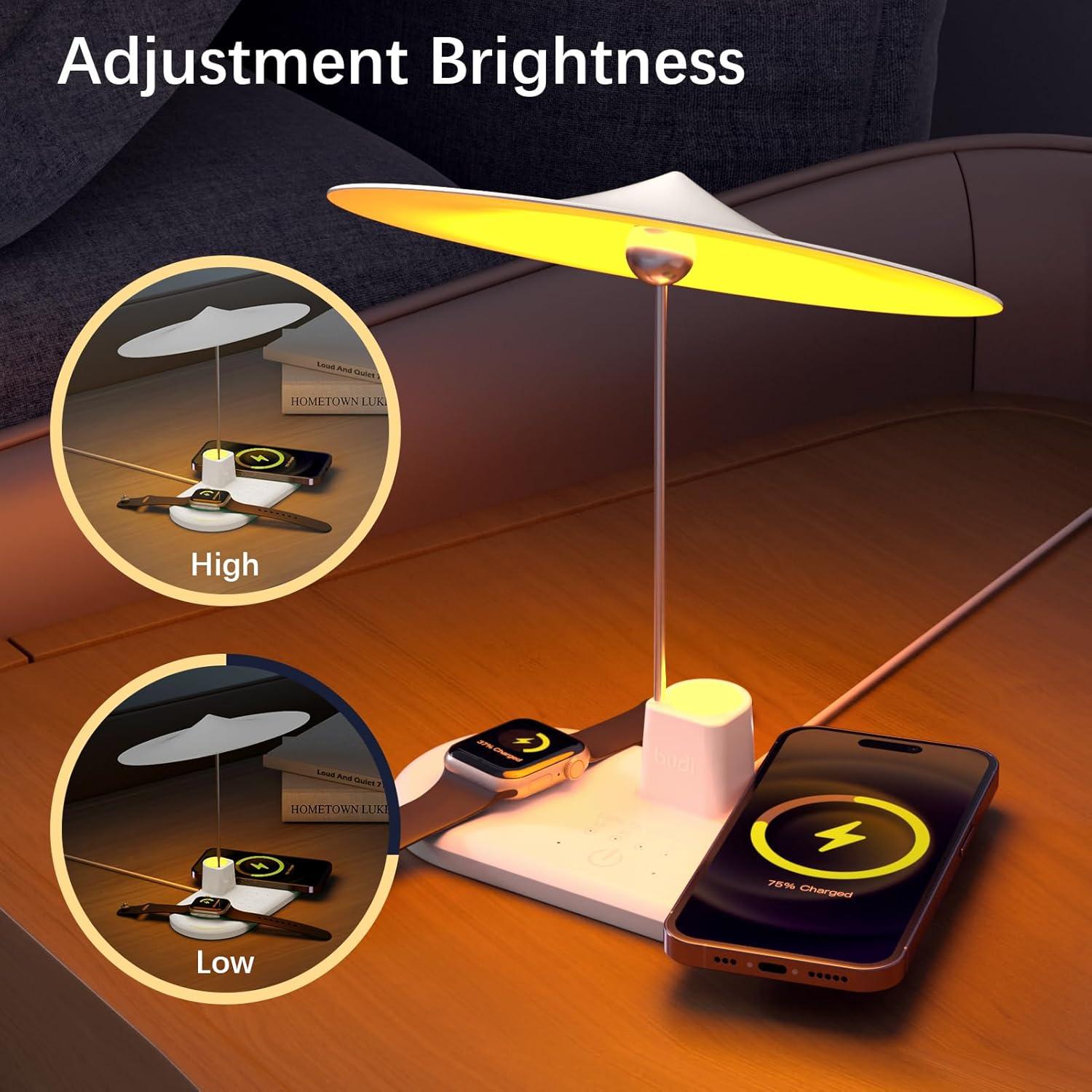 Lámpara de Mesa BUDI WL-4800W con Cargador Inalámbrico 3 en 1