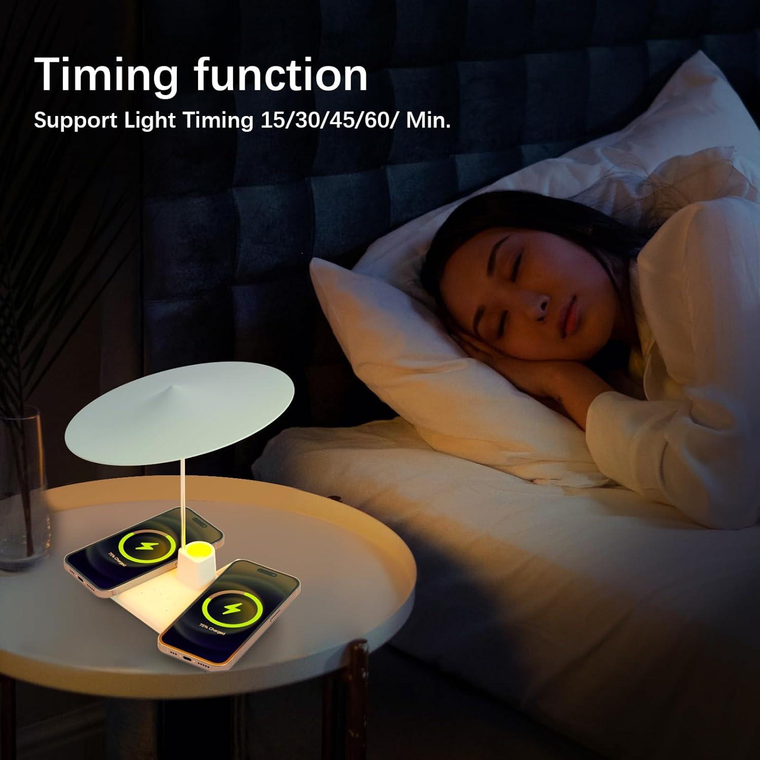 Lámpara de Mesa BUDI WL-4800W con Cargador Inalámbrico 3 en 1