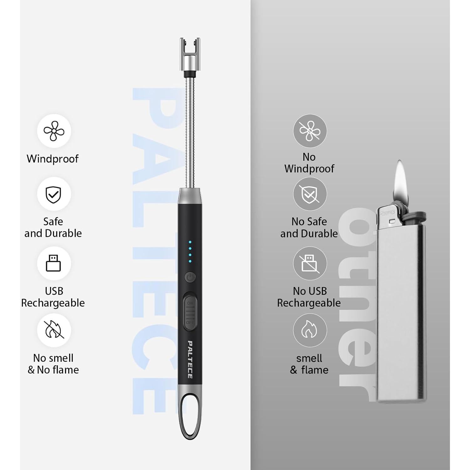 Encendedor Eléctrico PALTECE Largo Recargable USB-C 360° Negro