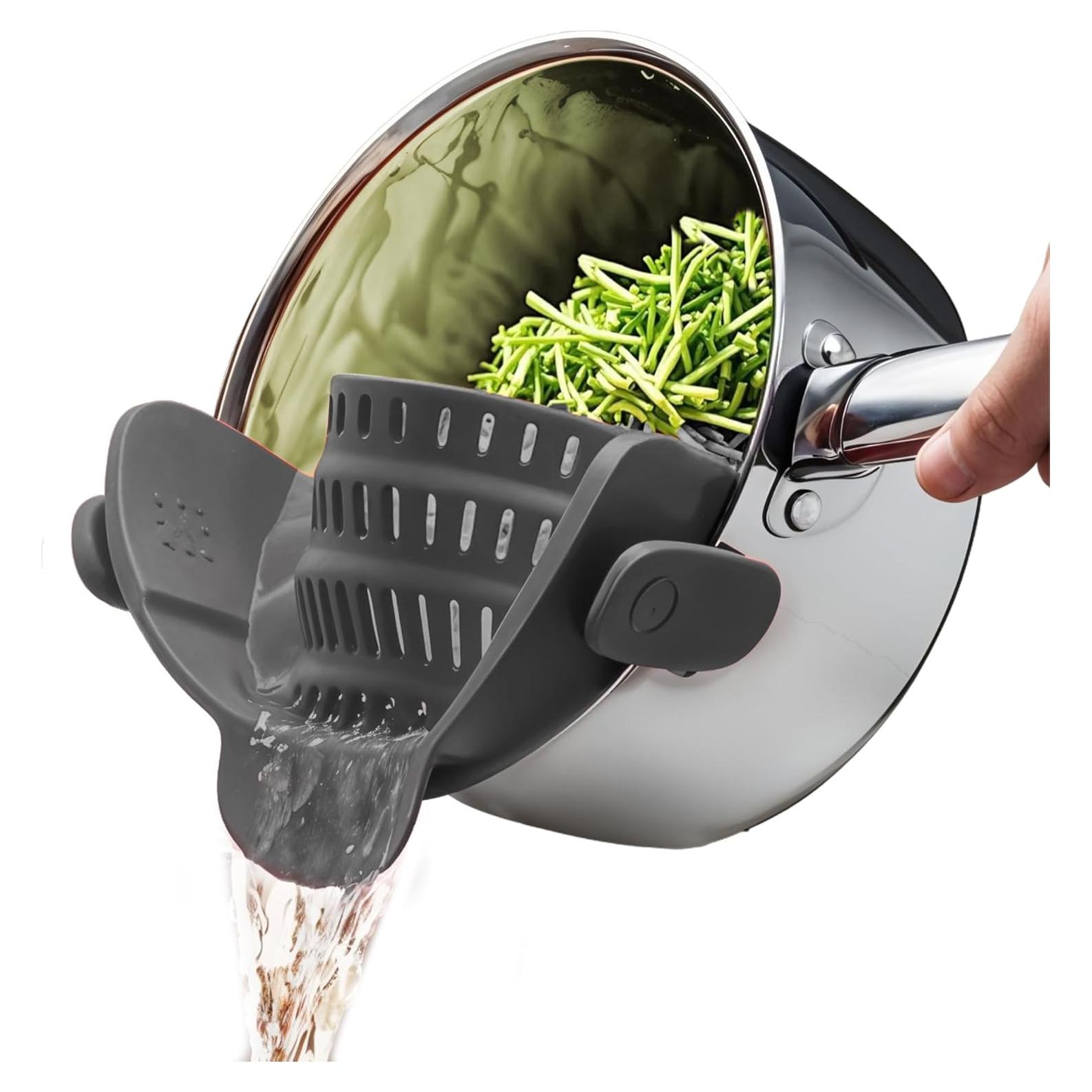 Colador Clip-On Blooming Sea Gris - Resistente al Calor y Apto para Lavavajillas