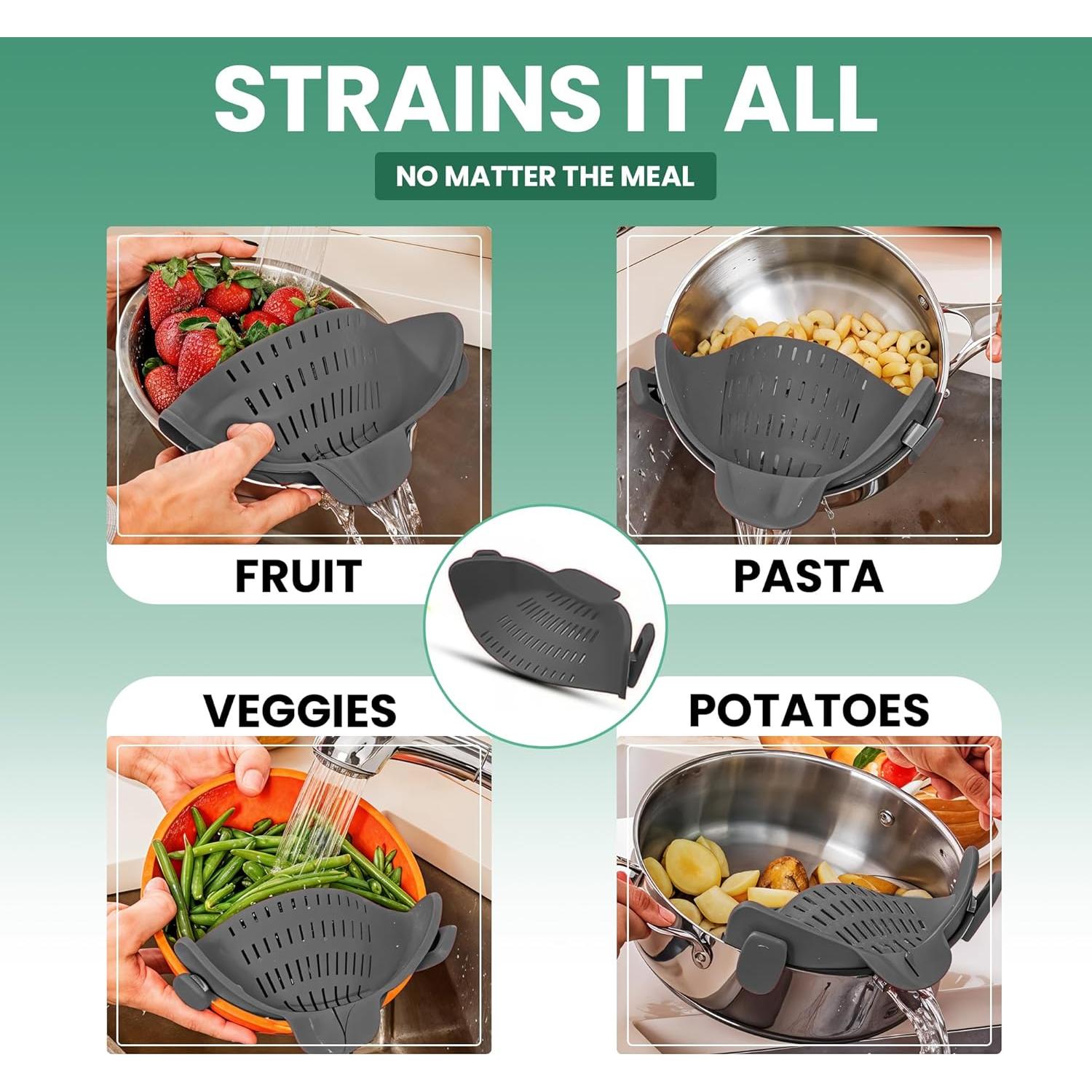 Colador Clip-On Blooming Sea Gris - Resistente al Calor y Apto para Lavavajillas