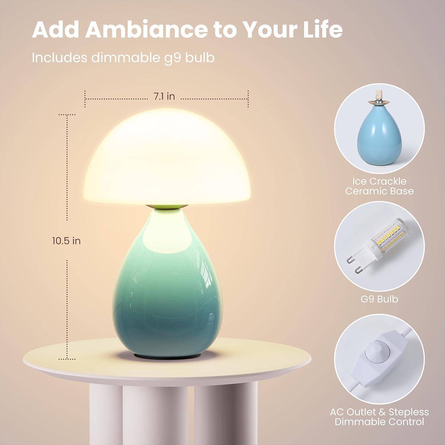 Lámpara de Hongo VanBoLon LED Regulable Azul 36.8x16.3cm