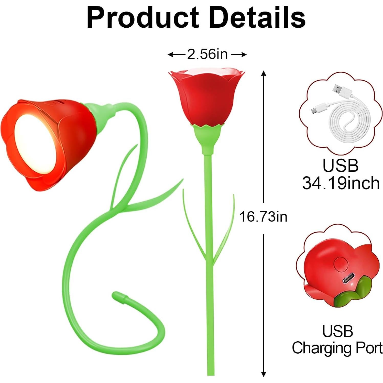Lámpara de Libro ONXE Rosa Flexible USB-C 3 Modos 43 cm