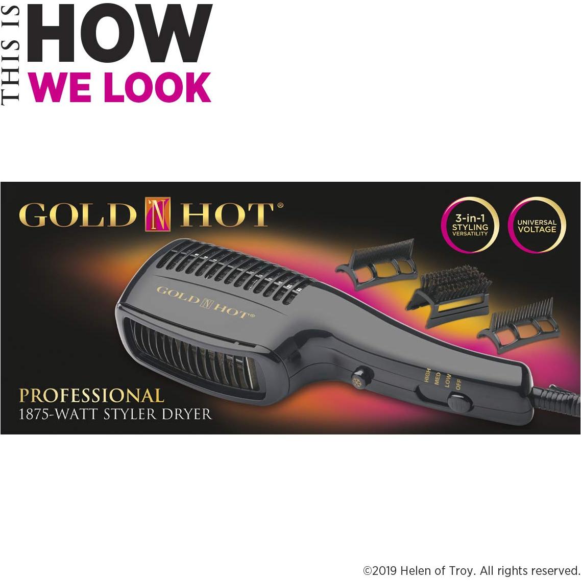 Secador de cabello profesional Gold N Hot 1875W con accesorios