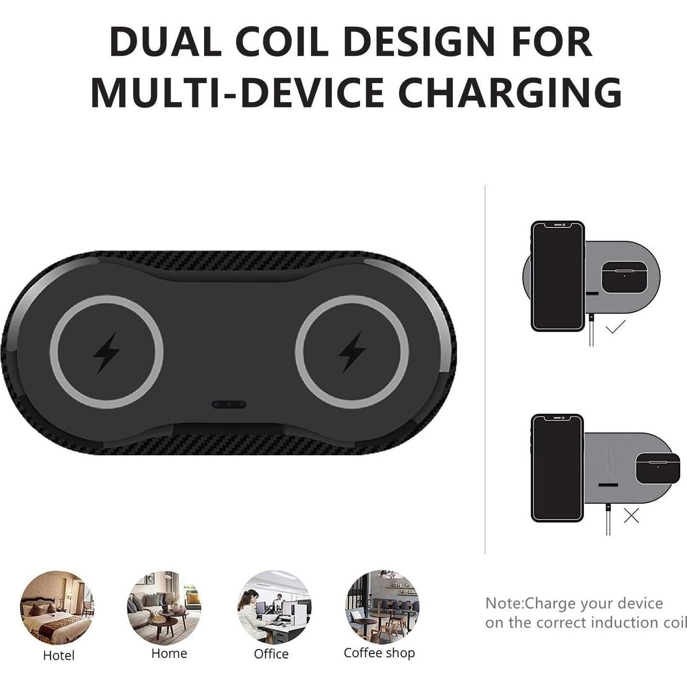 Almohadilla de Carga Inalámbrica 20W PDKUAI Doble Rápida Negro