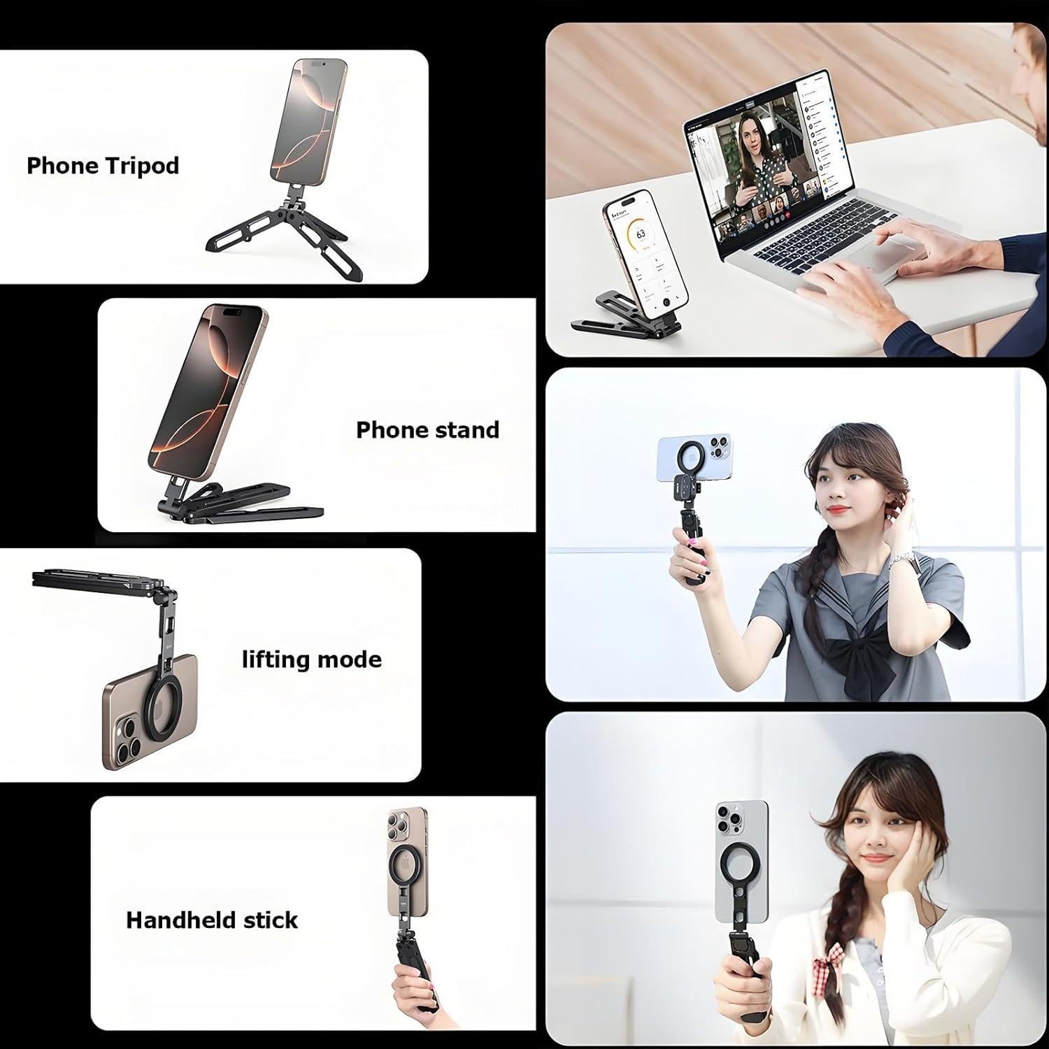 Trípode Magnético CBDYWVR para iPhone 12-16 Pro Max Doble Cara