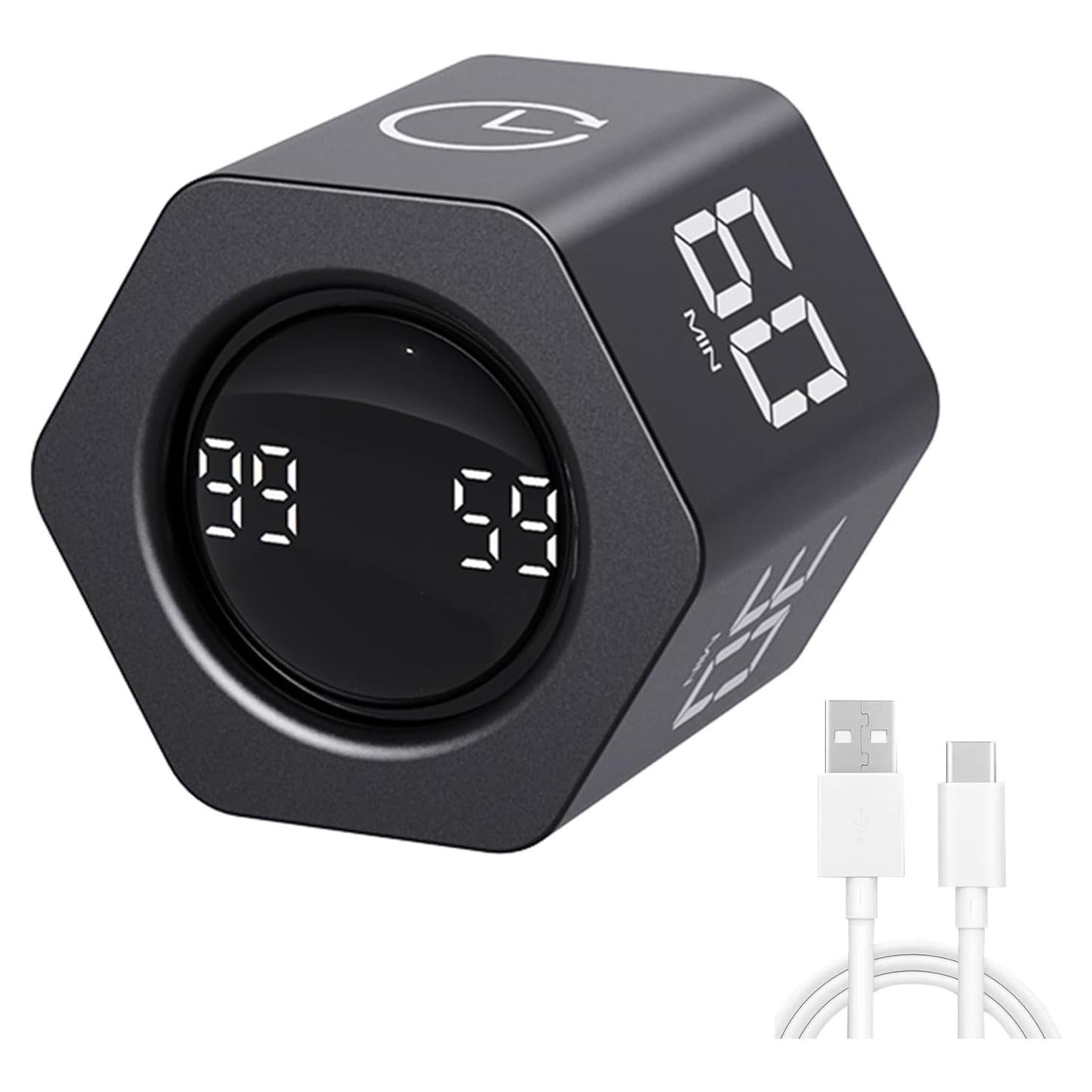 Temporizador Pomodoro LUCKYTIME Cubo Hexagonal Negro 1-60 Min