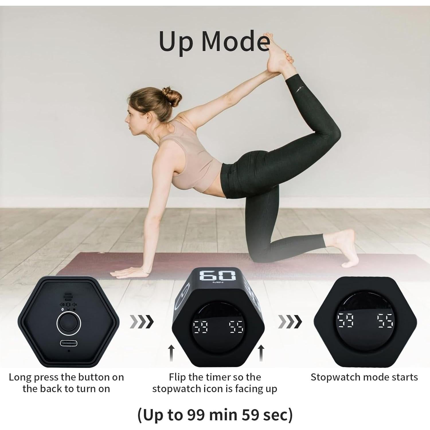 Temporizador Pomodoro LUCKYTIME Cubo Hexagonal Negro 1-60 Min