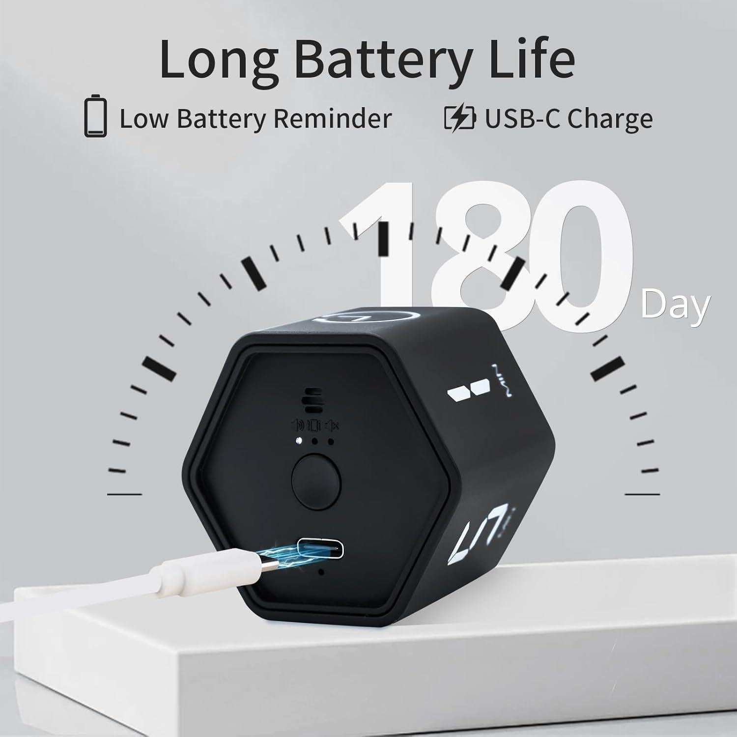 Temporizador Pomodoro LUCKYTIME Cubo Hexagonal Negro 1-60 Min