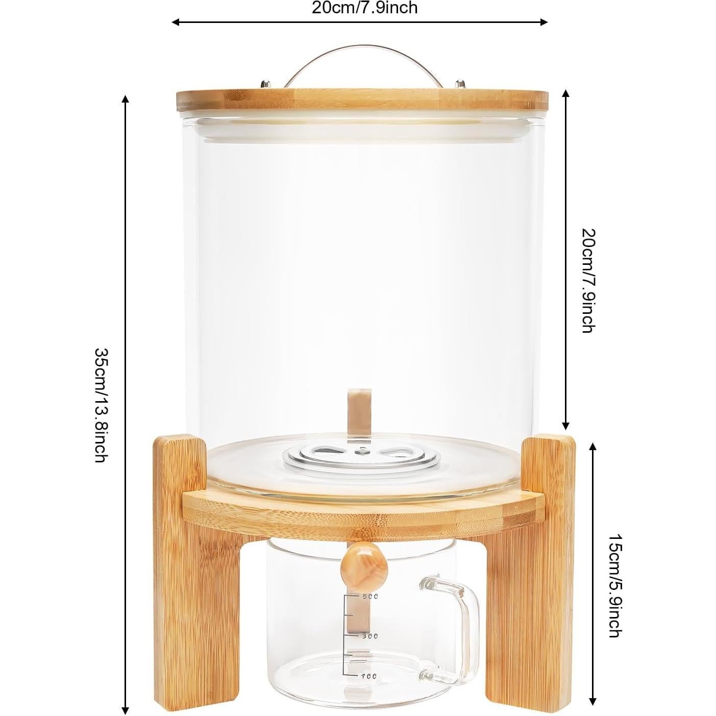 Dispensador de Arroz de Vidrio 5L con Tapa de Bambú y Soporte