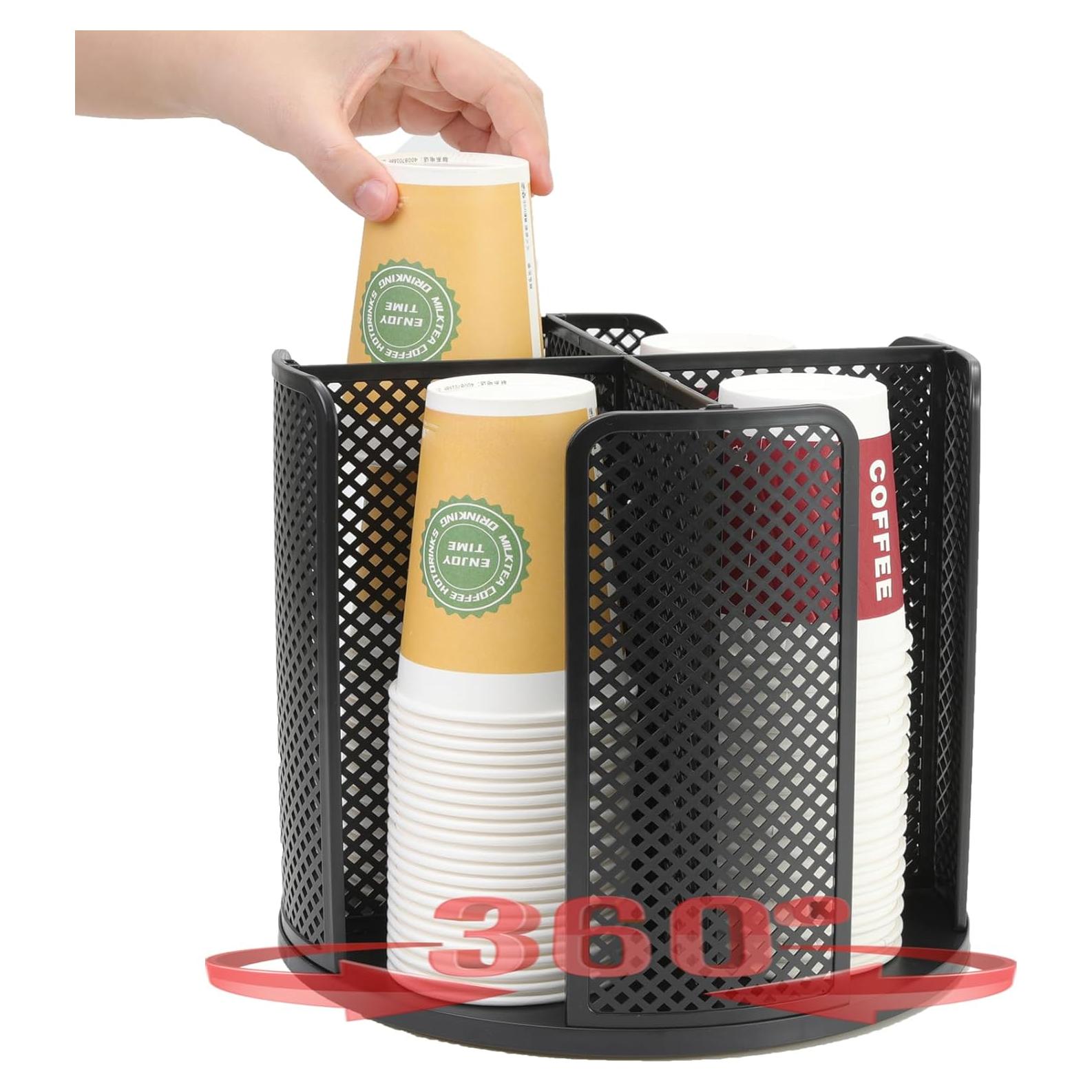Dispensador Rotatorio de Tazas RQF Negro 4 Compartimentos 5-16oz