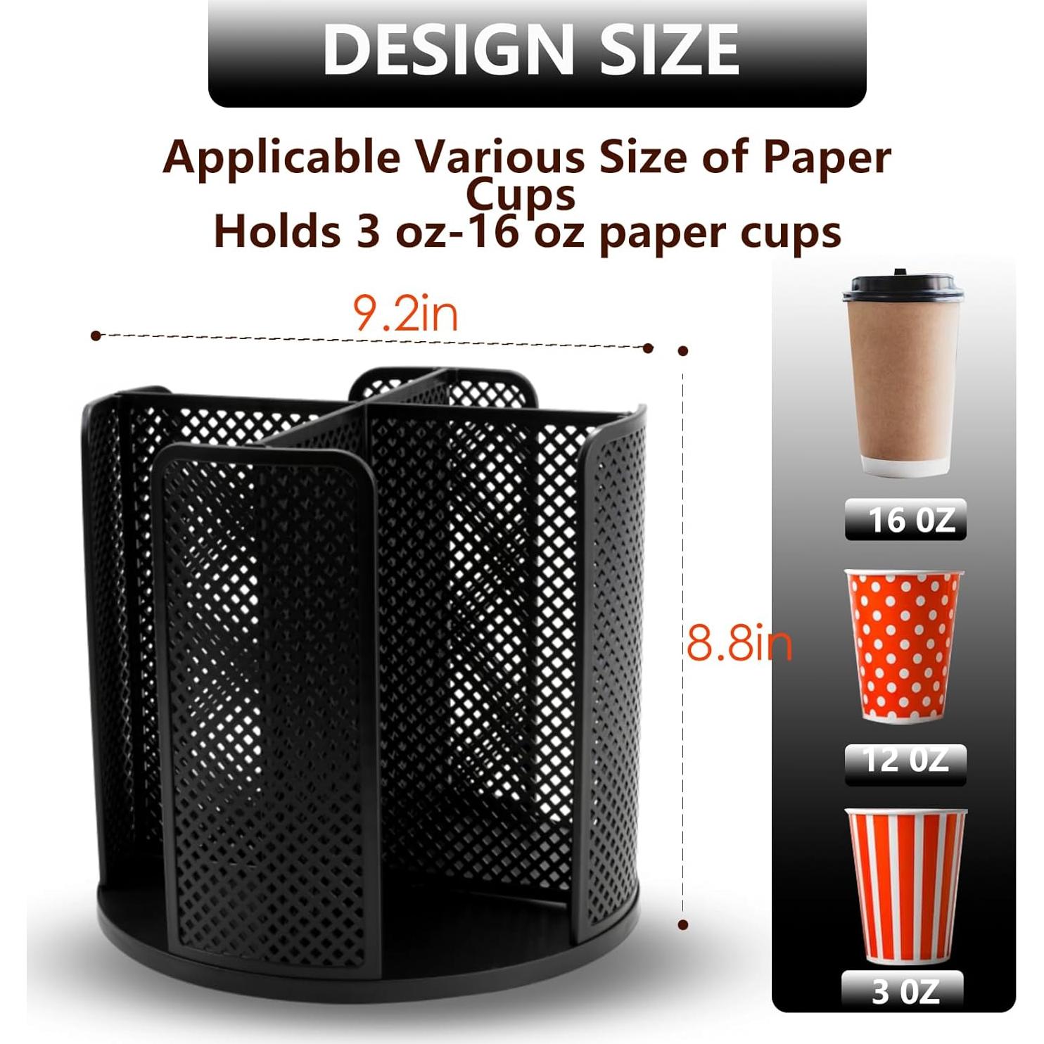 Dispensador Rotatorio de Tazas RQF Negro 4 Compartimentos 5-16oz