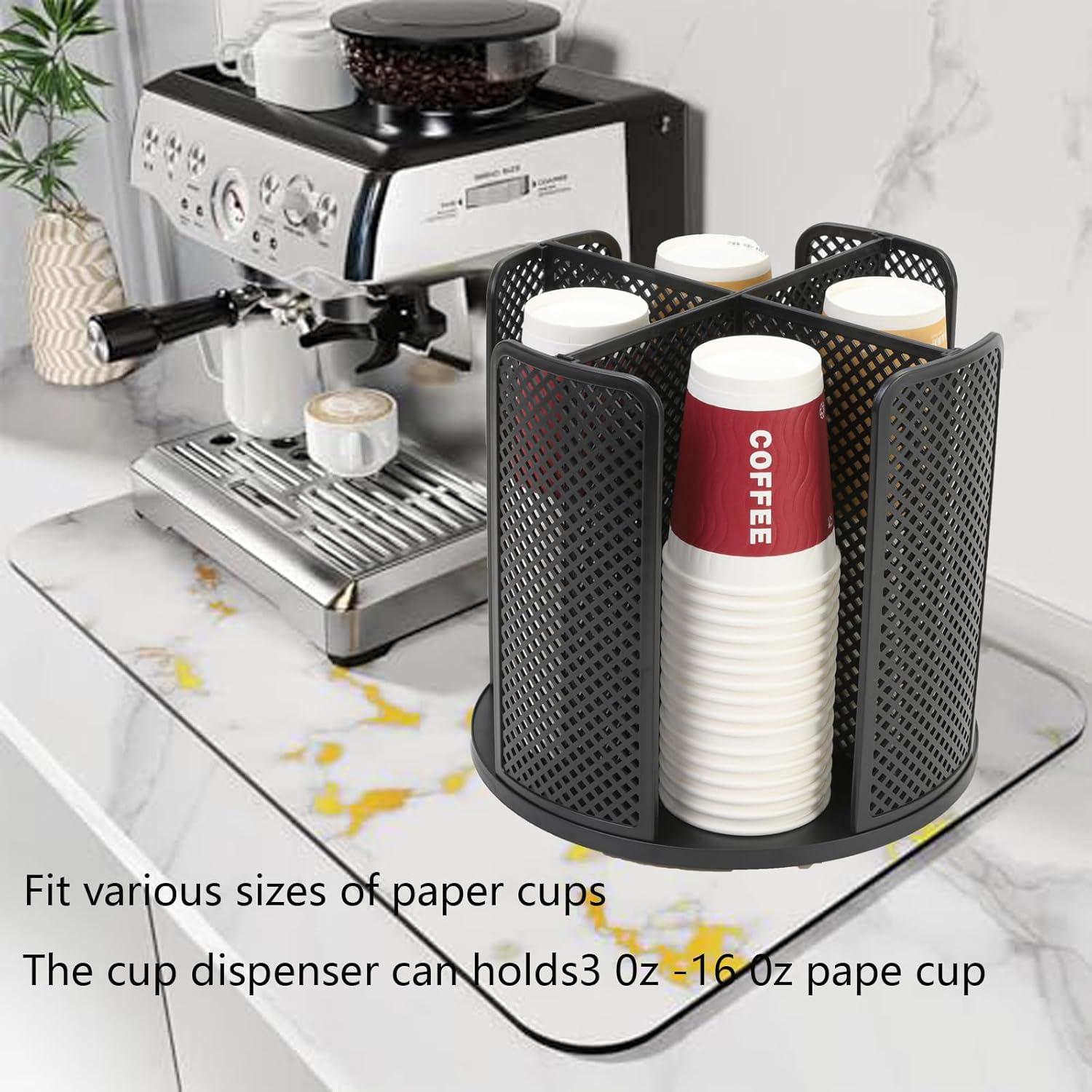 Dispensador Rotatorio de Tazas RQF Negro 4 Compartimentos 5-16oz