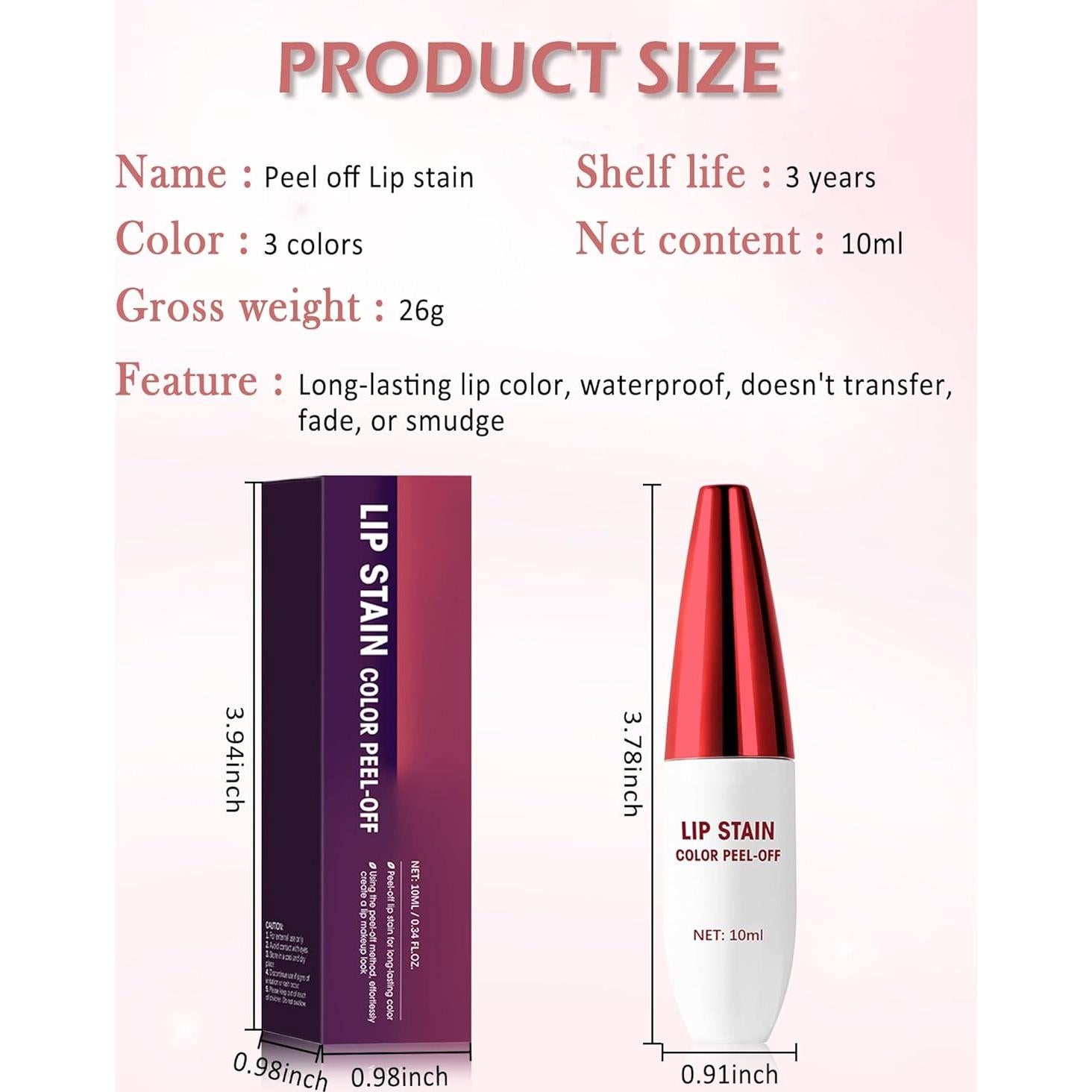 Set de Tinte Labial Peel Off LYSdefeu - 3 Piezas Rosa Mate