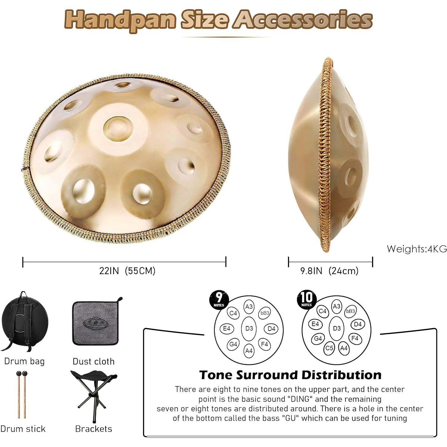 Juego de tambor Handpan Seoenlin 9 Notas 440Hz 7.69kg