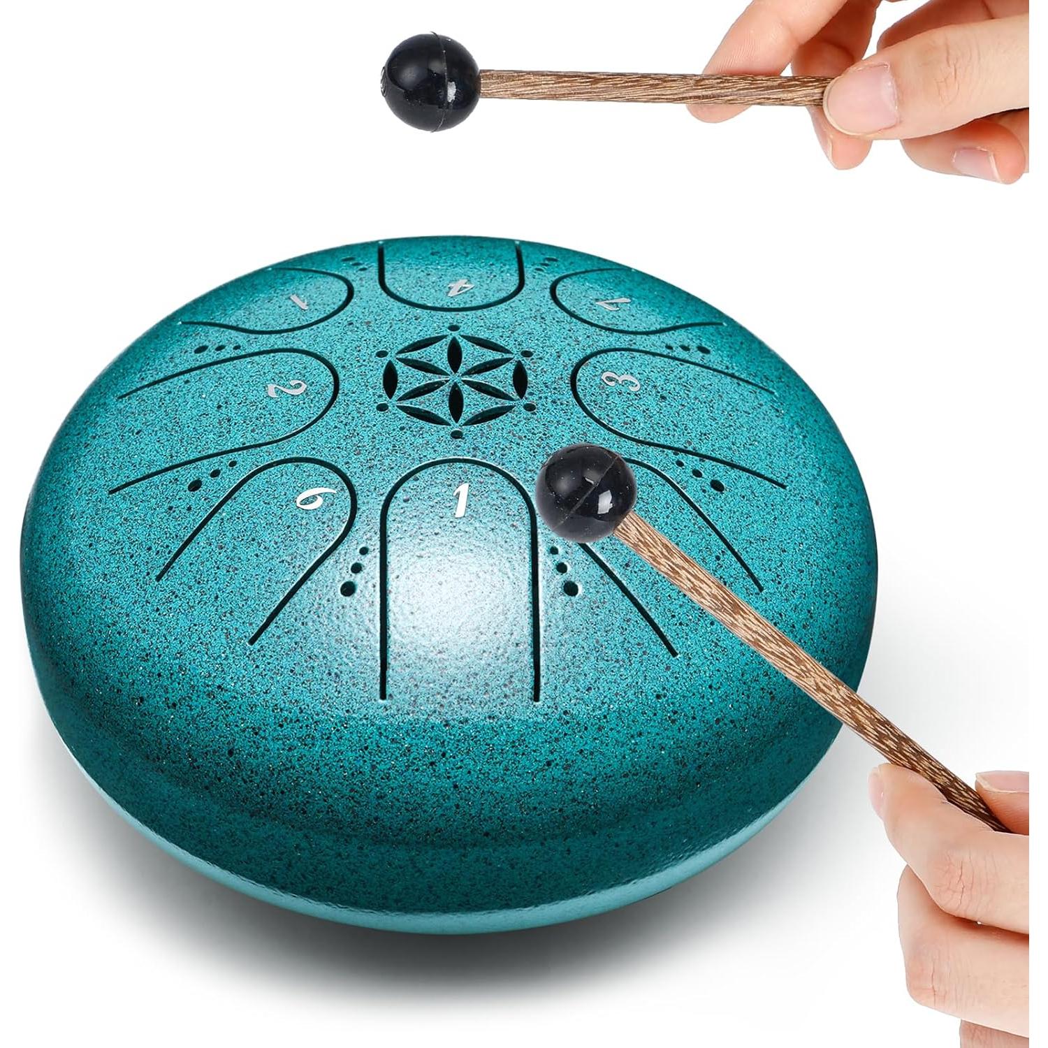 Tambor de Lengua de Acero PUJONI 15 cm 8 Notas Malaquita