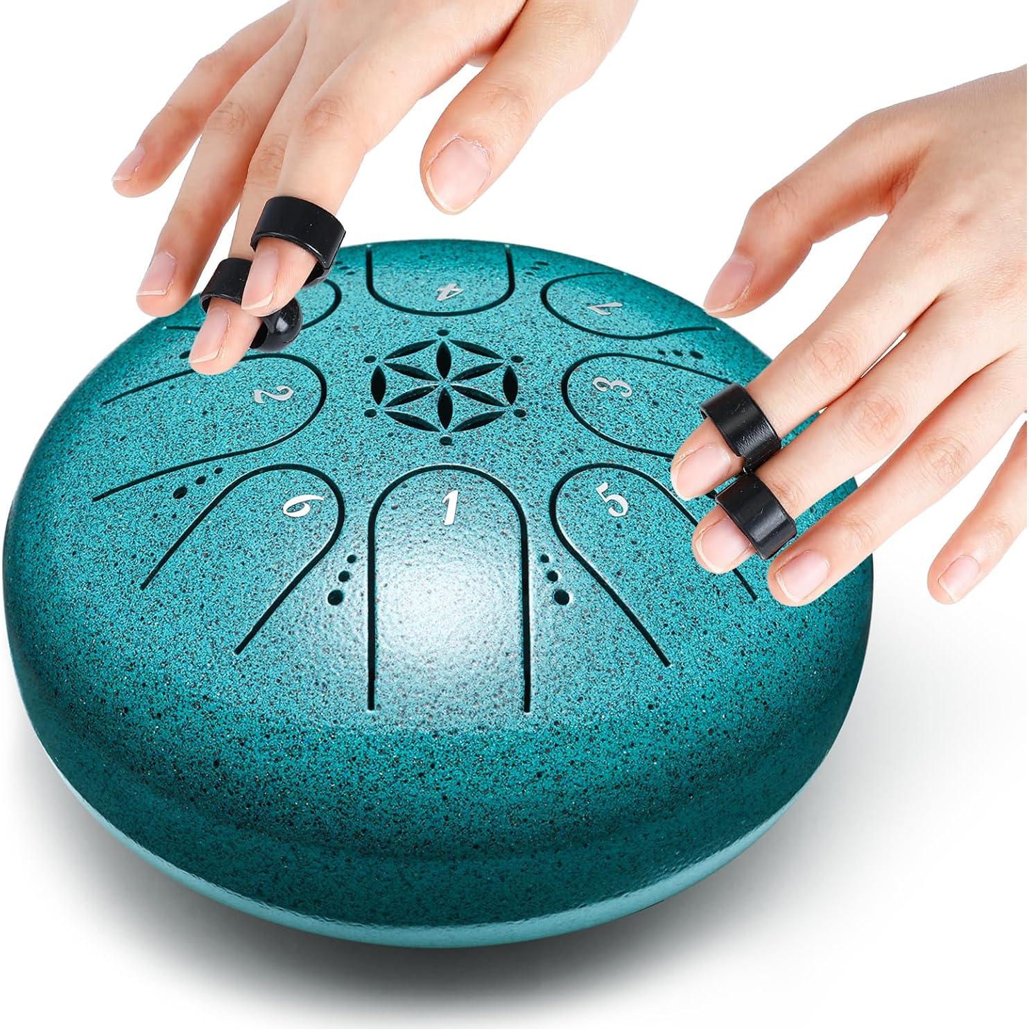 Tambor de Lengua de Acero PUJONI 15 cm 8 Notas Malaquita