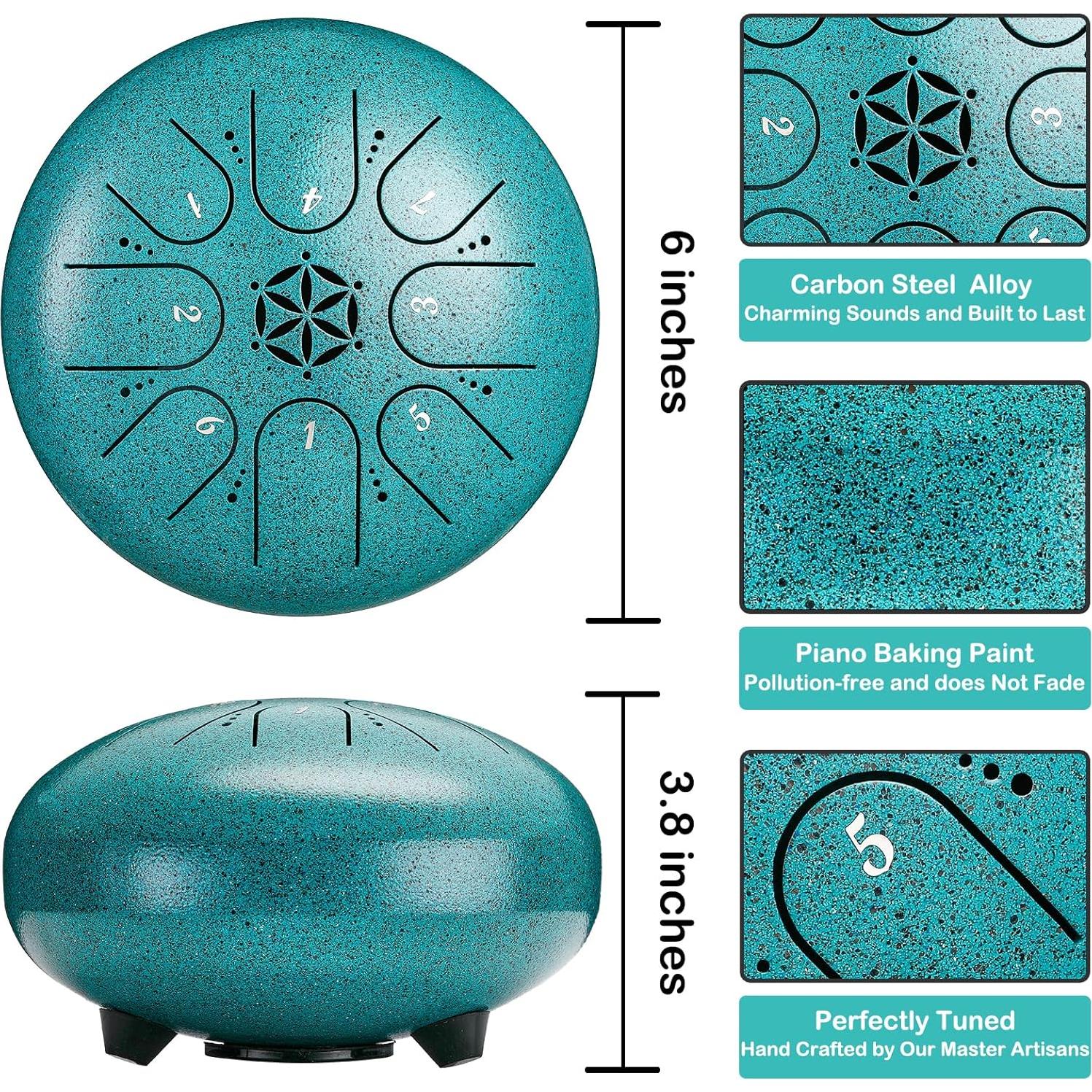 Tambor de Lengua de Acero PUJONI 15 cm 8 Notas Malaquita