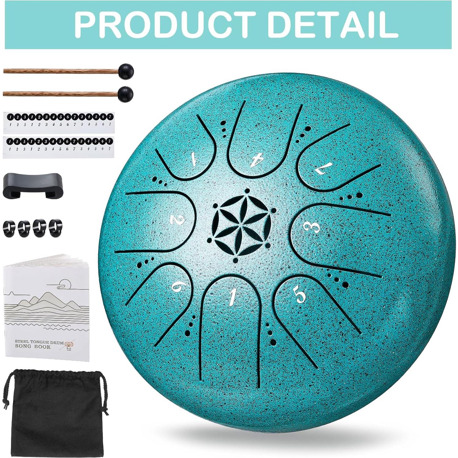 Tambor de Lengua de Acero PUJONI 15 cm 8 Notas Malaquita