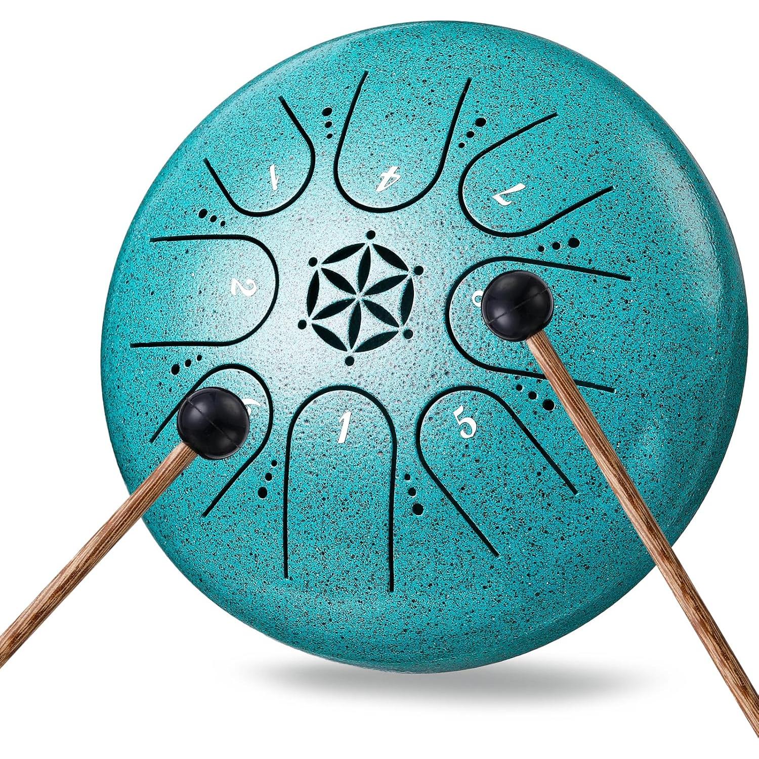 Tambor de Lengua de Acero PUJONI 15 cm 8 Notas Malaquita