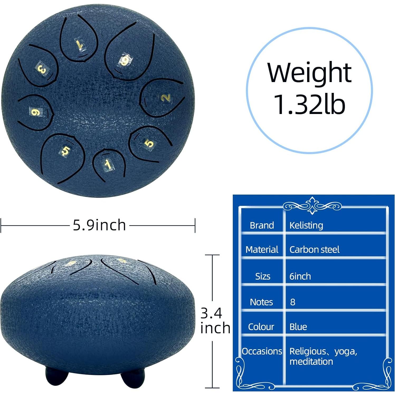 Tambor de Lengua de Acero 15 cm 8 Notas Kelisiting Azul