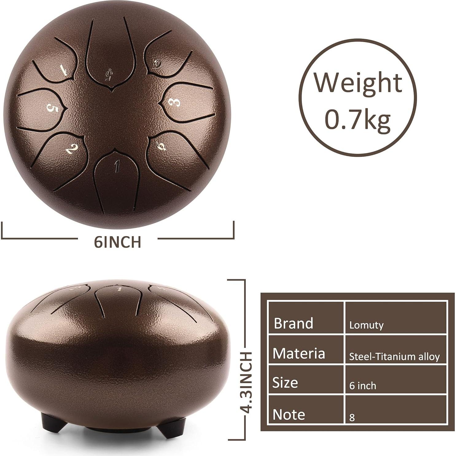 Tambor de Lluvia LOMUTY 6" Acero 8 Notas para Meditación