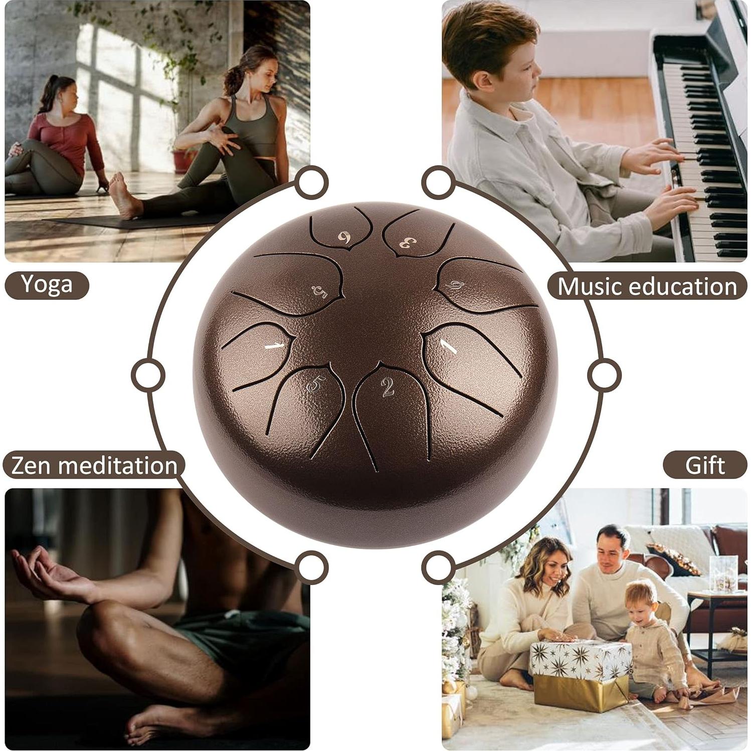 Tambor de Lluvia LOMUTY 6" Acero 8 Notas para Meditación