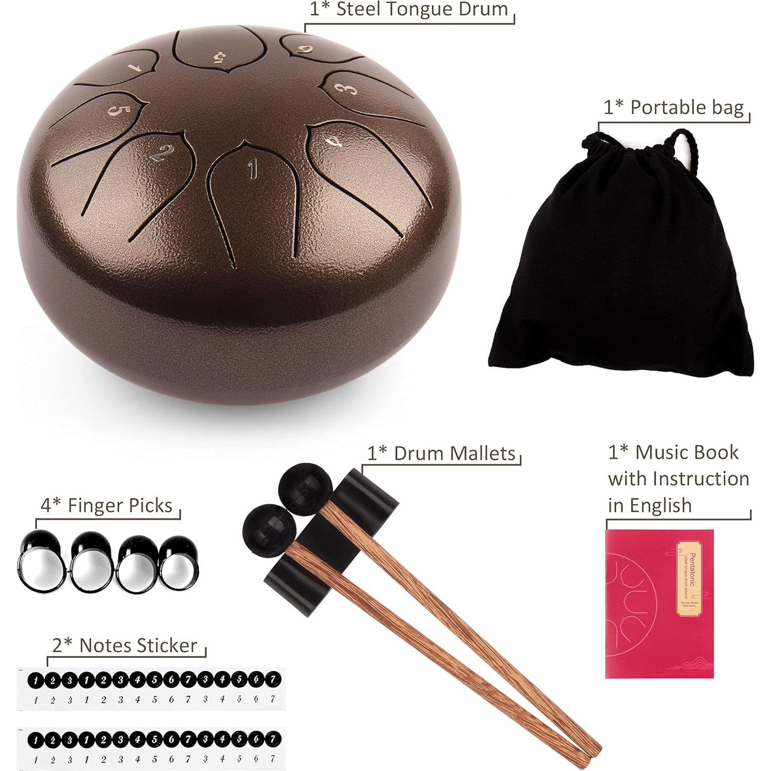 Tambor de Lluvia LOMUTY 6" Acero 8 Notas para Meditación