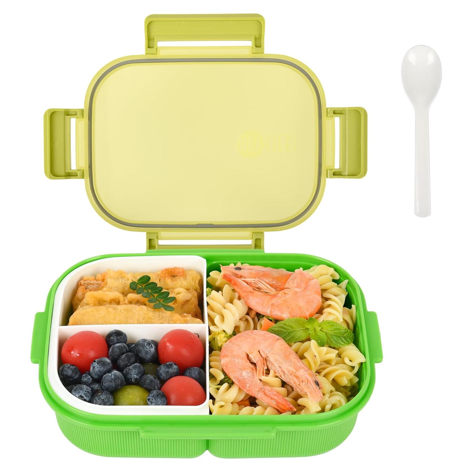 Caja Bento Verde 1000ml con Compartimentos Removibles y Utensilios