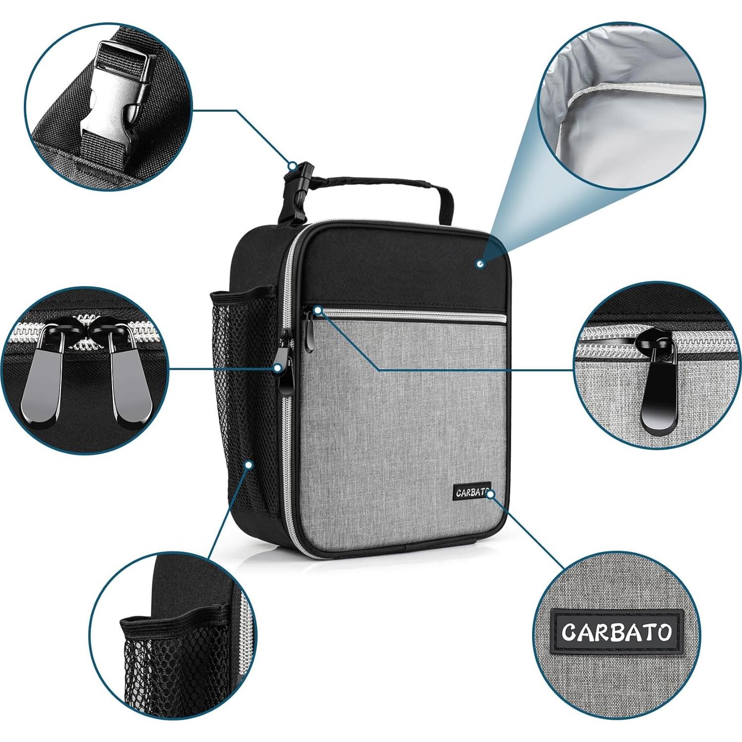 Bolsa de Almuerzo Térmica CARBATO 7L Negra y Gris Claro