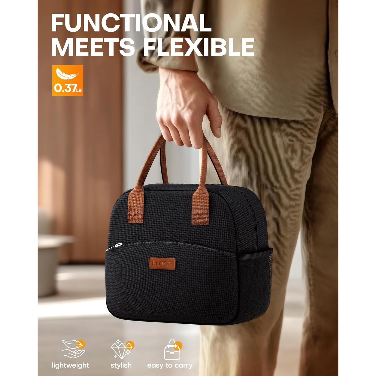 Bolsa de Almuerzo Aislada HOTOR 10L Negra - Resistente y Multifuncional