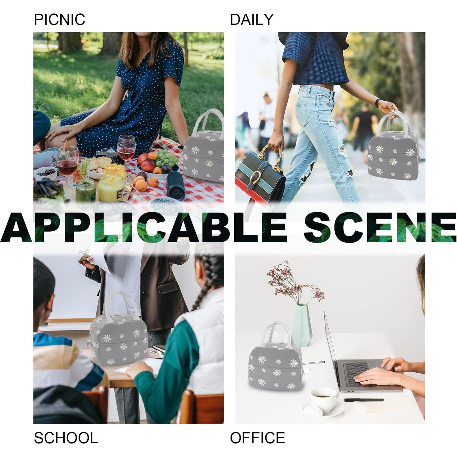 Bolsa de Almuerzo Aislada Sonuimy Gris Floral 22.86x15.24x20.07 cm