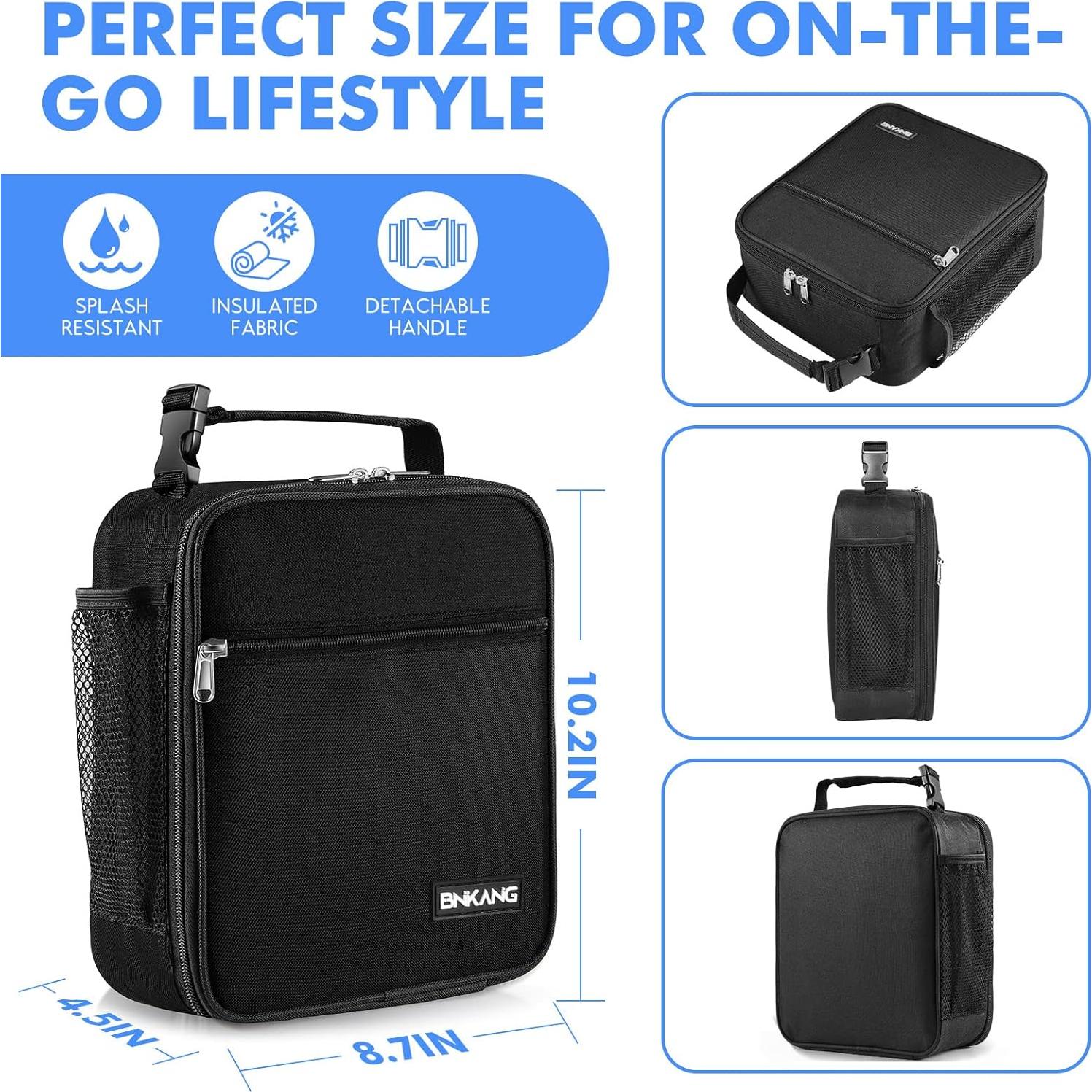 Bolsa de Almuerzo Aislada BNKANG Negra Compacta 22x11x26cm