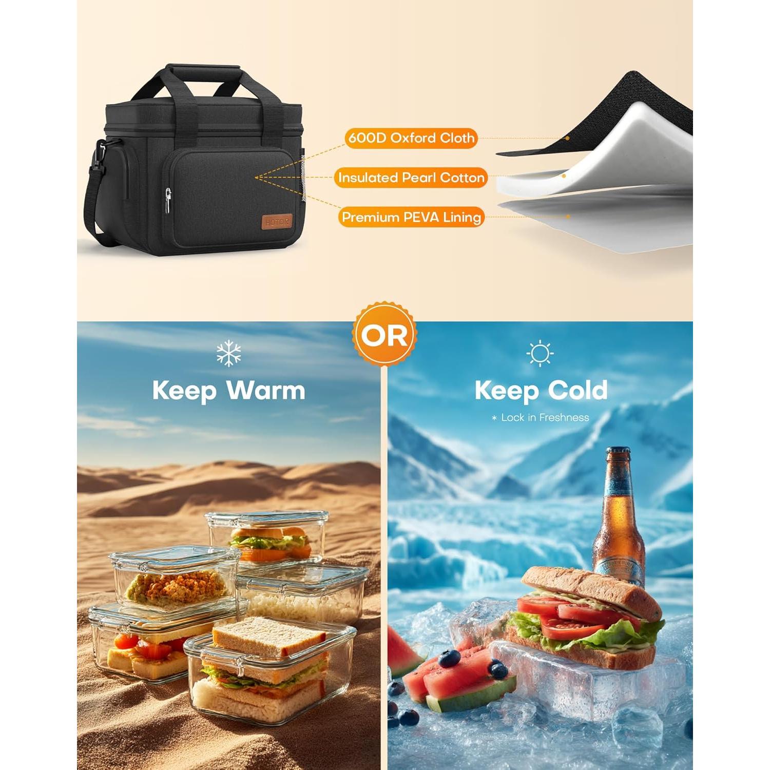 Caja de Almuerzo Térmica HOTOR 8L Negra A Prueba de Fugas