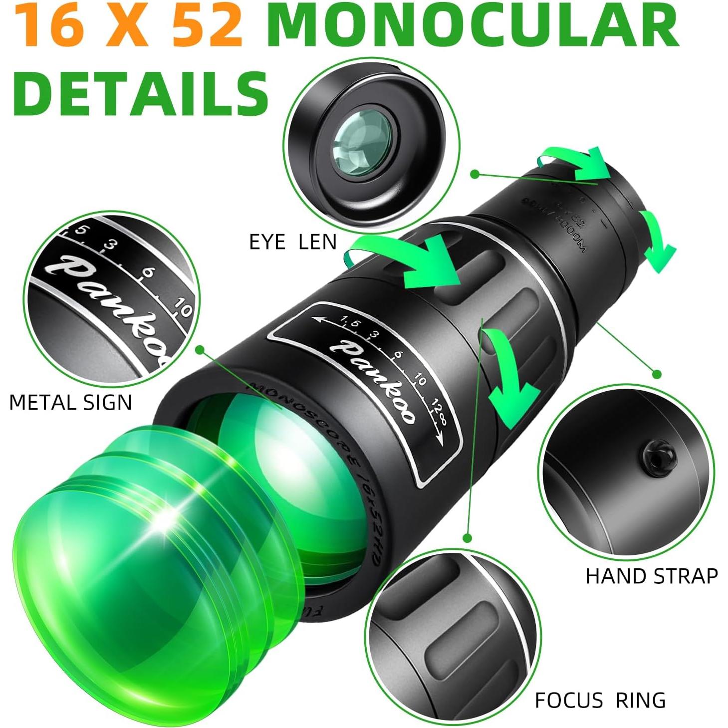Telescopio Monocular Pankoo 16x52 HD Compacto para Aves