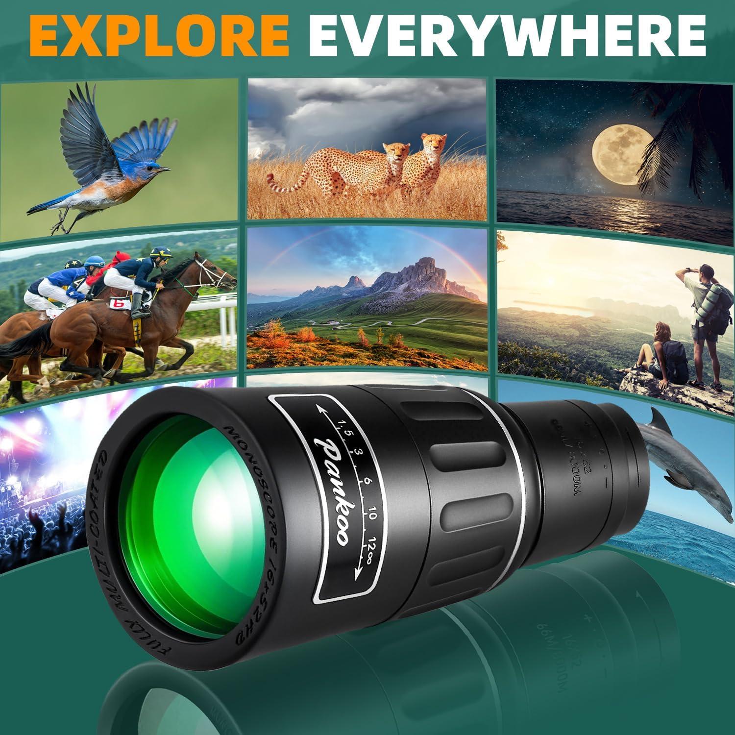 Telescopio Monocular Pankoo 16x52 HD Compacto para Aves