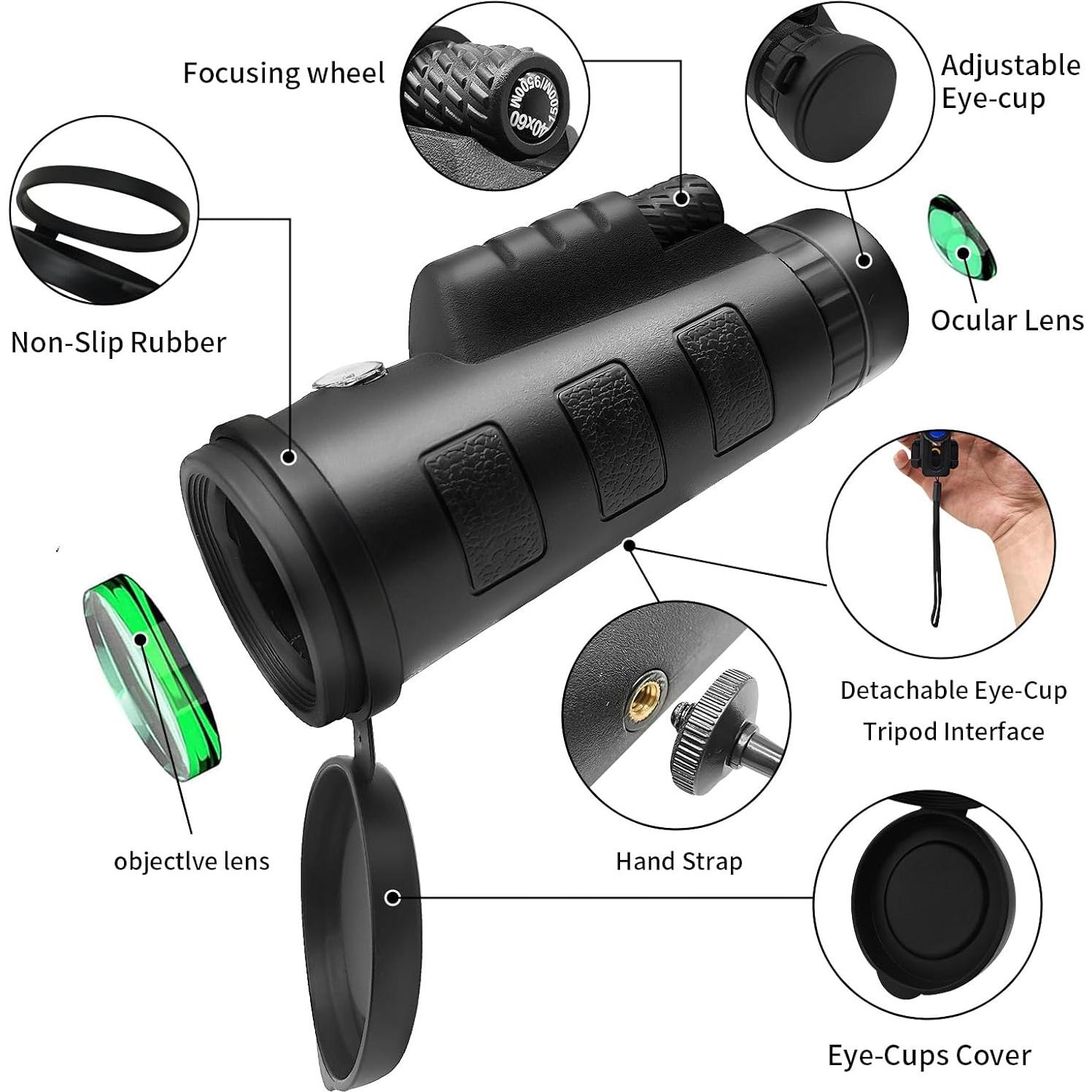 Monocular SJYuan 12x50 HD con Adaptador para Smartphone