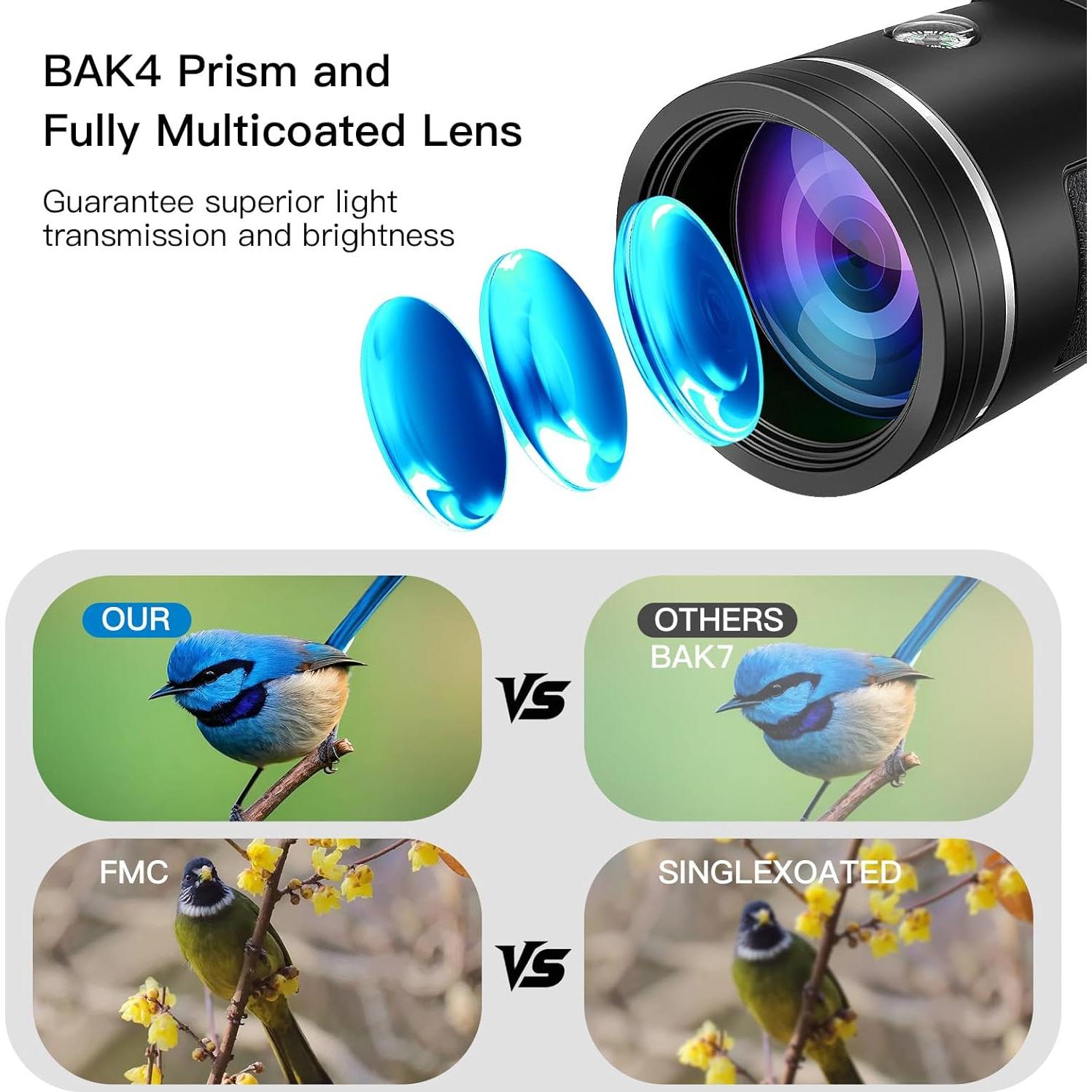 Monocular SJYuan 12x50 HD con Adaptador para Smartphone