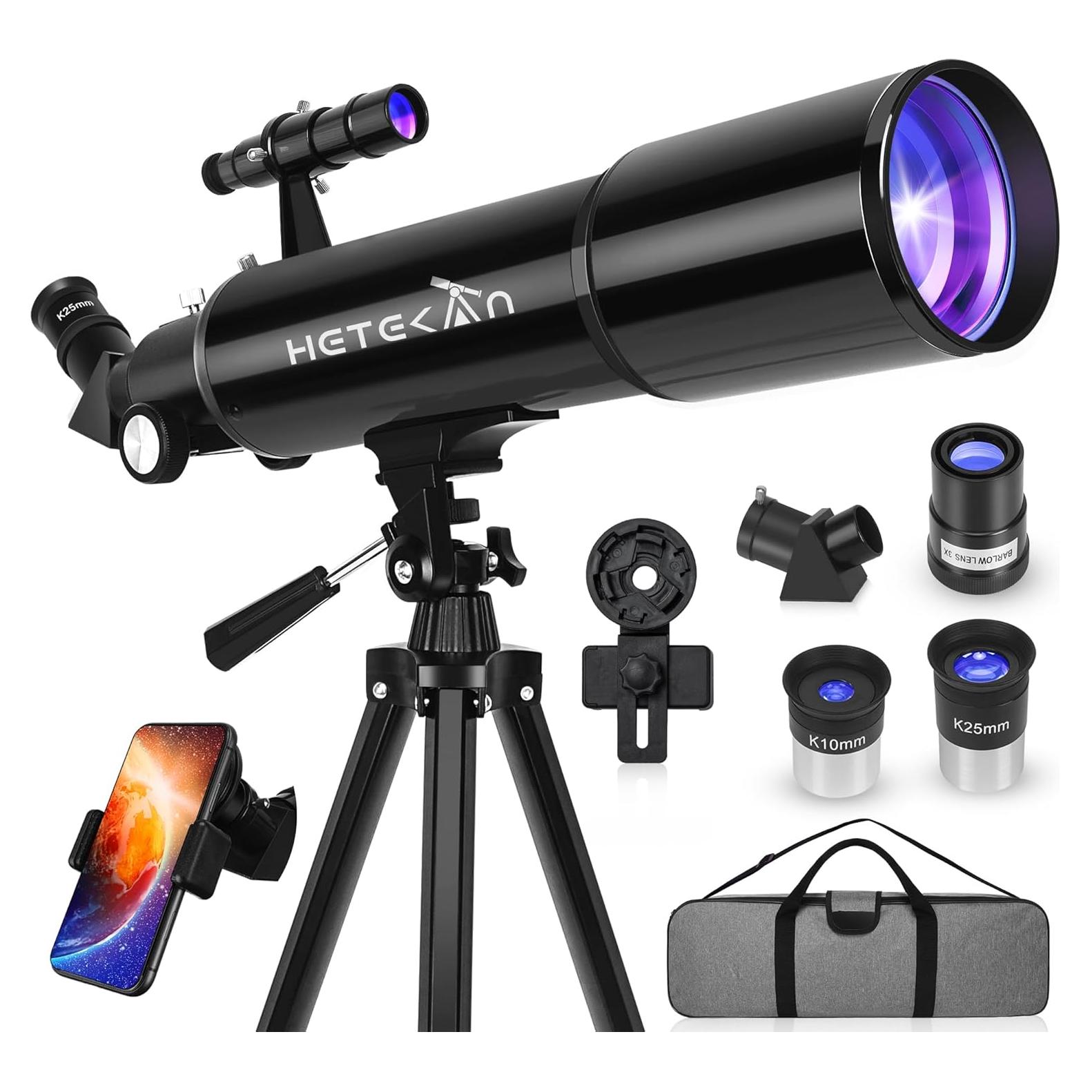 Telescopio Refractor HETEKAN 80mm Aumento 180X para Astronomía