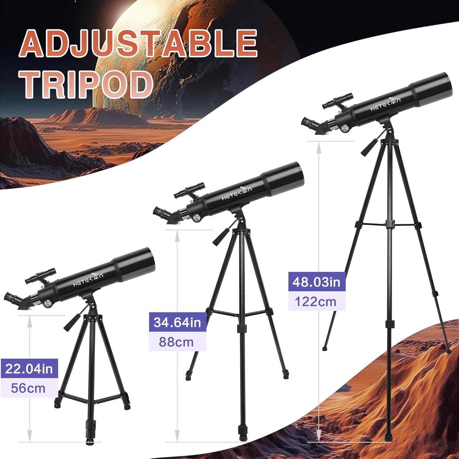 Telescopio Refractor HETEKAN 80mm Aumento 180X para Astronomía