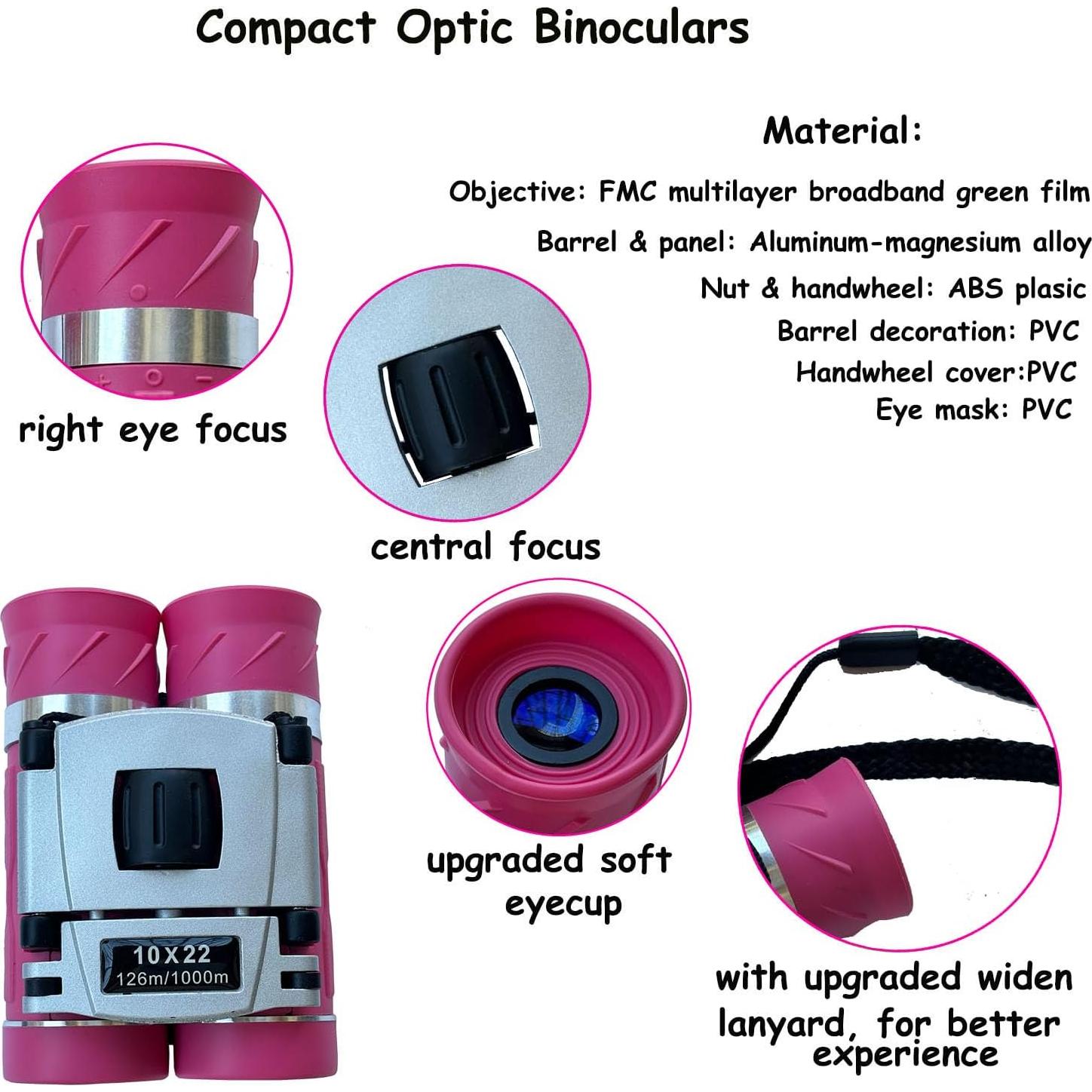 Binoculares Compactos 10x22 Walkebuy Rosa para Observación