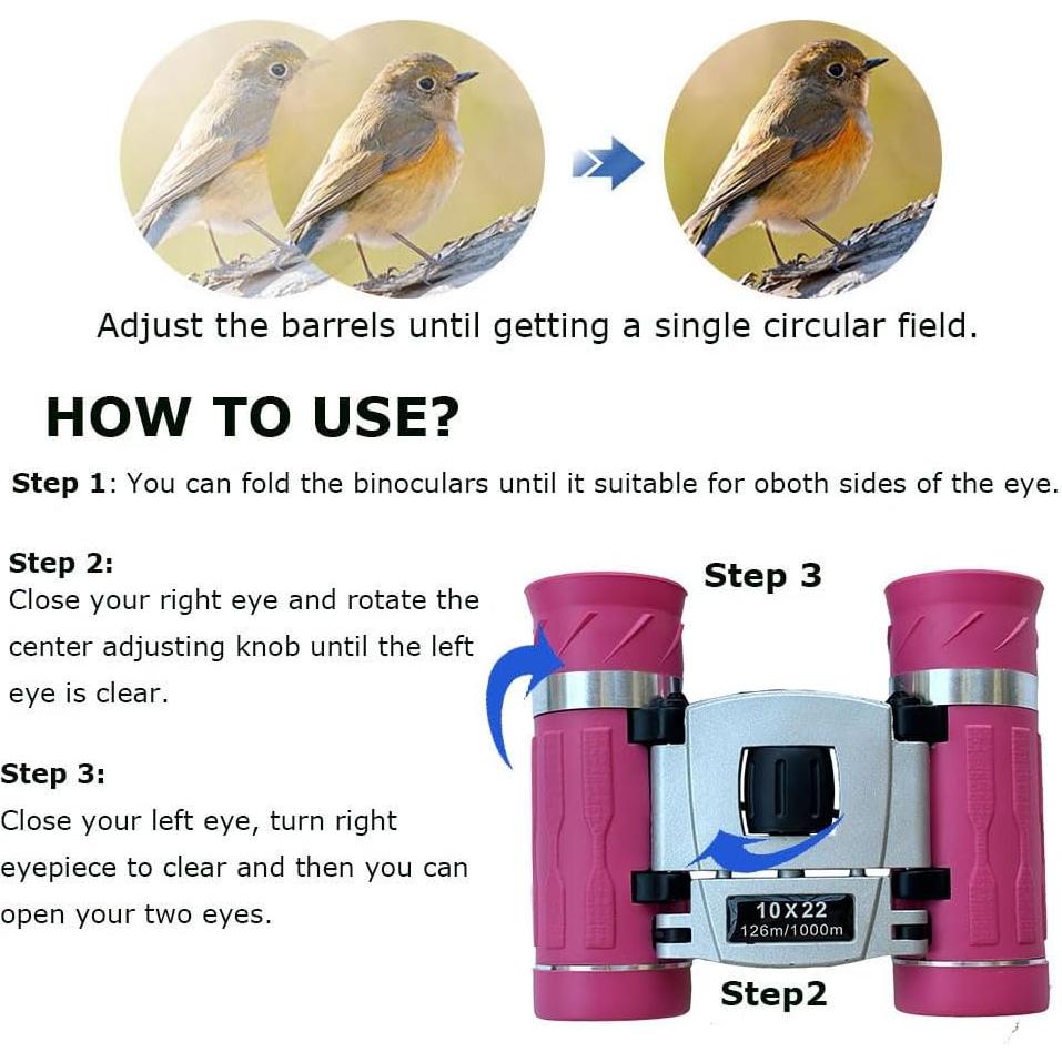 Binoculares Compactos 10x22 Walkebuy Rosa para Observación