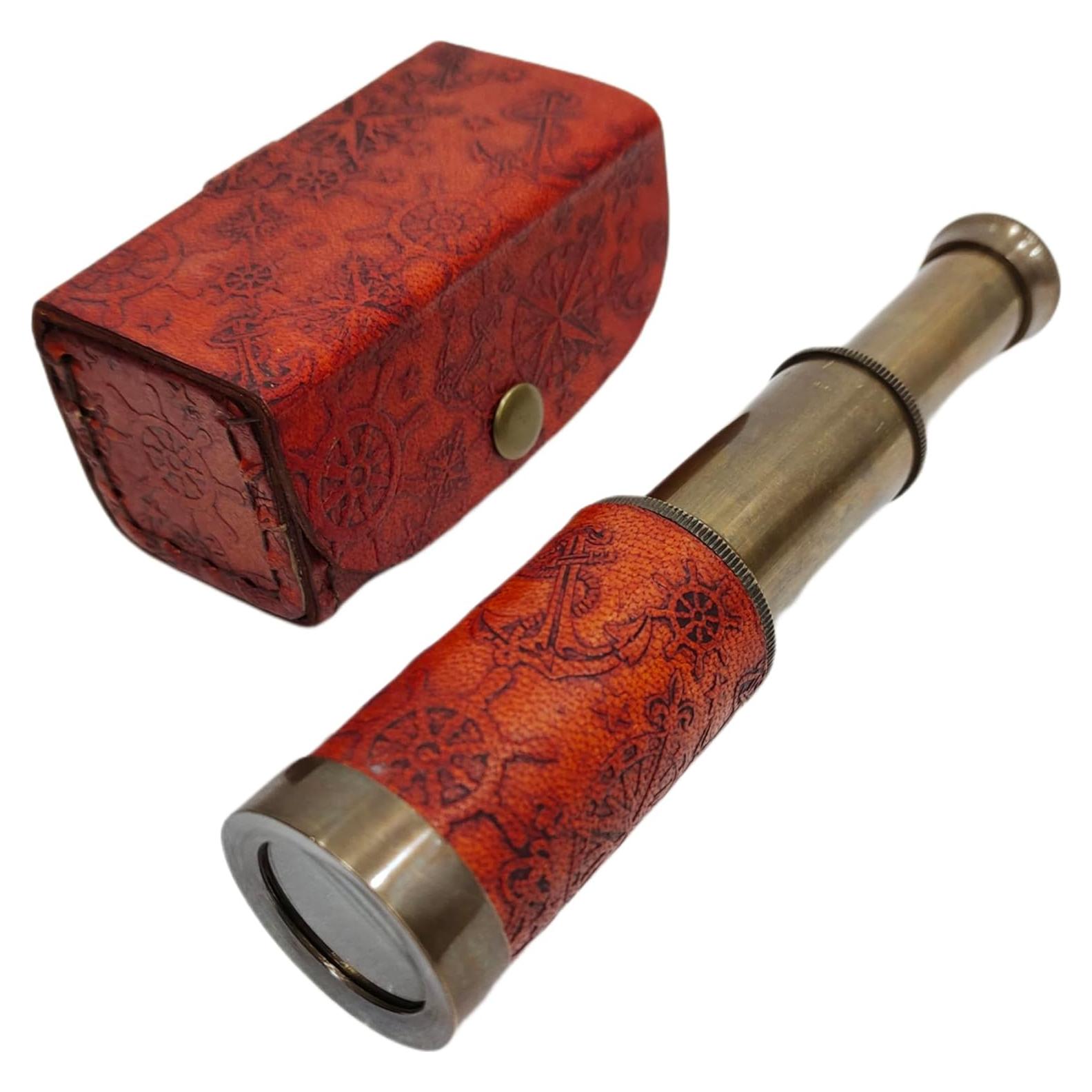 Telescopio Monocular de Bronce 15 cm con Caja de Cuero