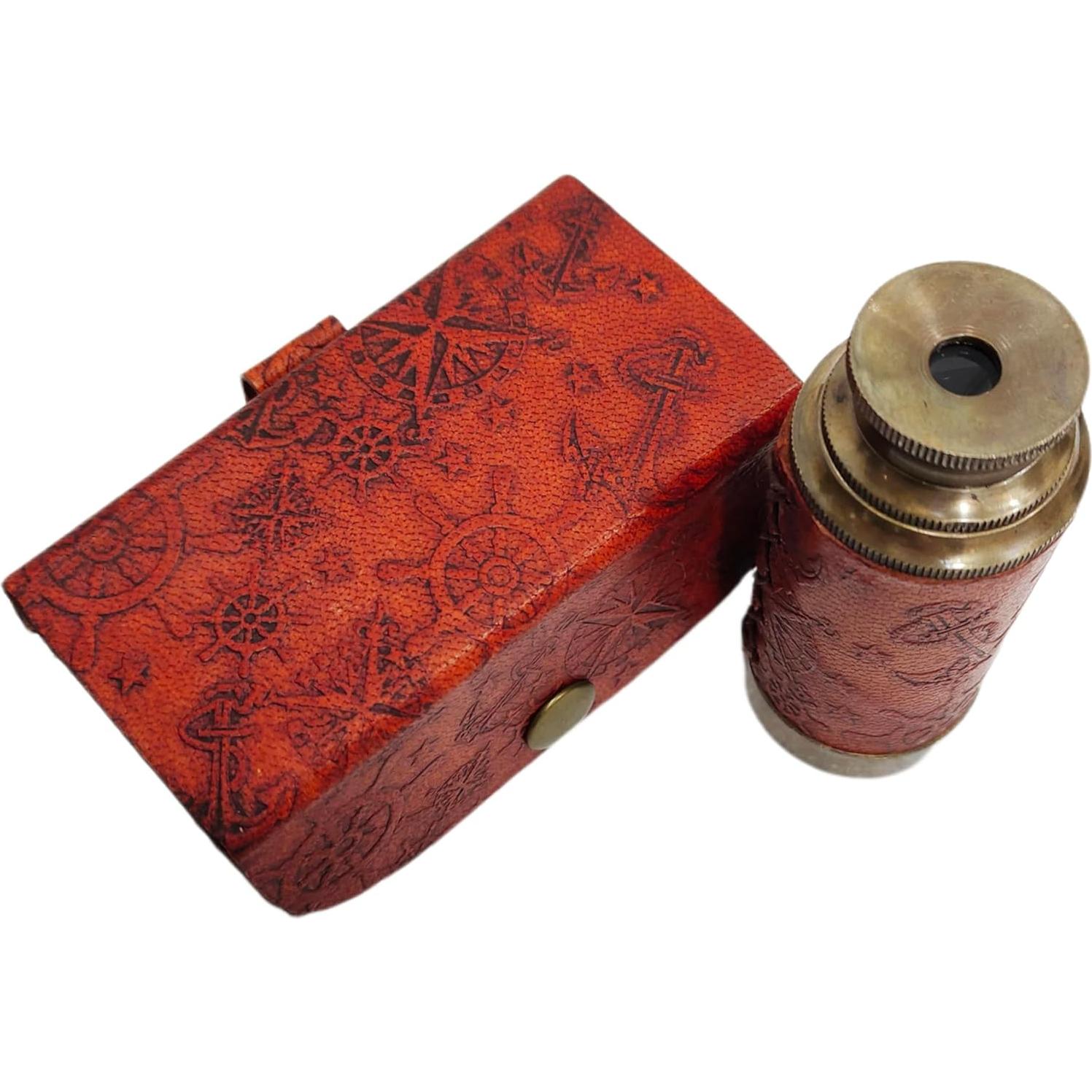 Telescopio Monocular de Bronce 15 cm con Caja de Cuero