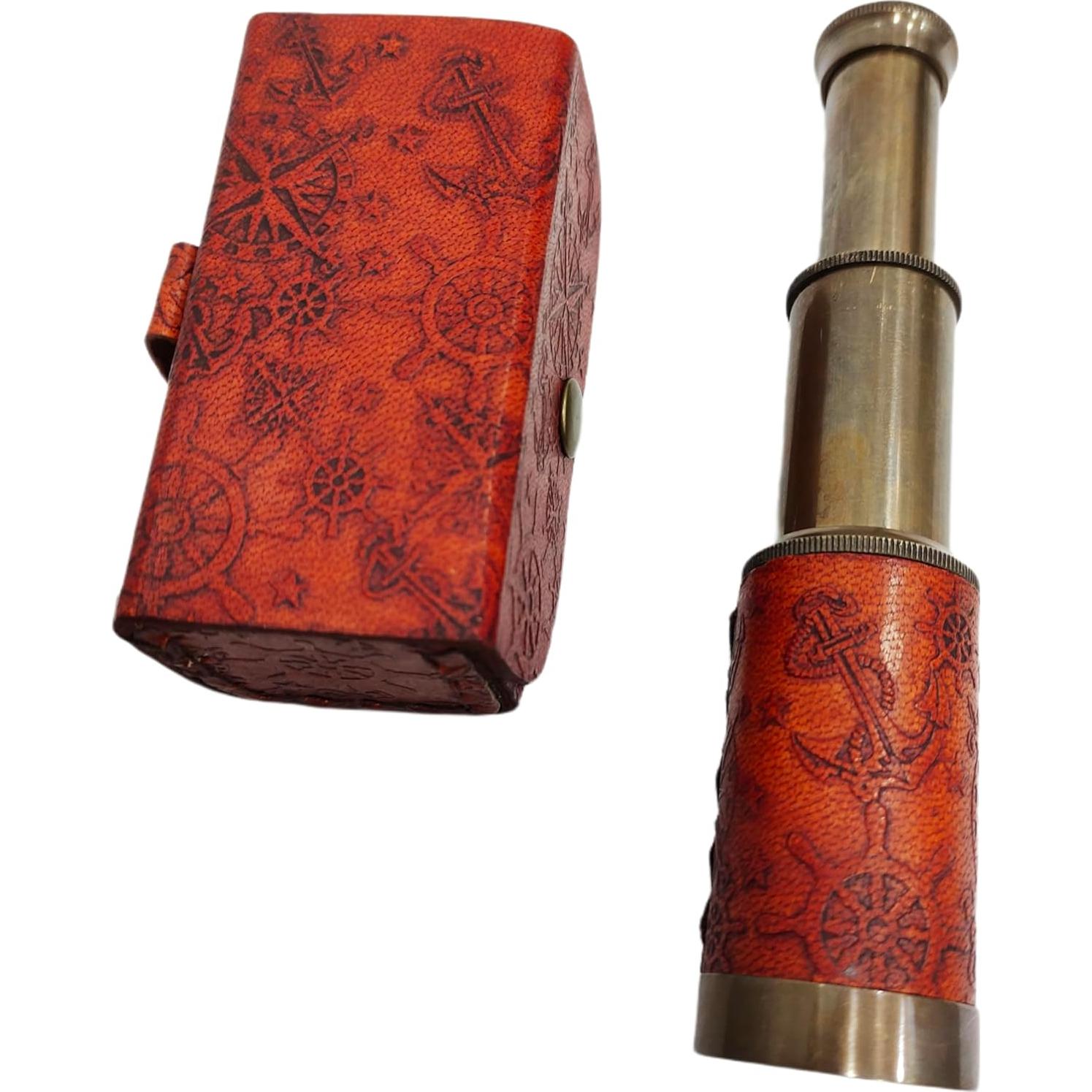 Telescopio Monocular de Bronce 15 cm con Caja de Cuero