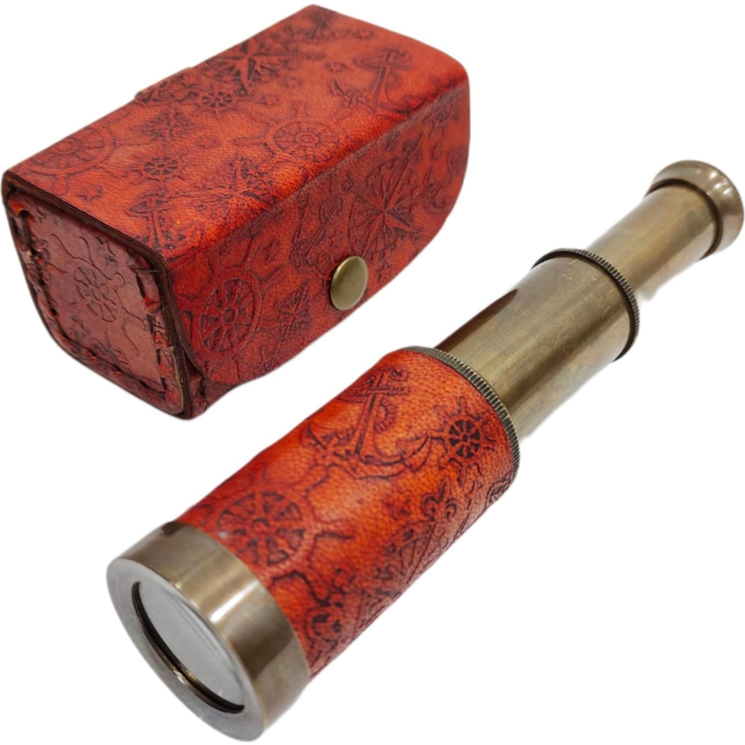 Telescopio Monocular de Bronce 15 cm con Caja de Cuero
