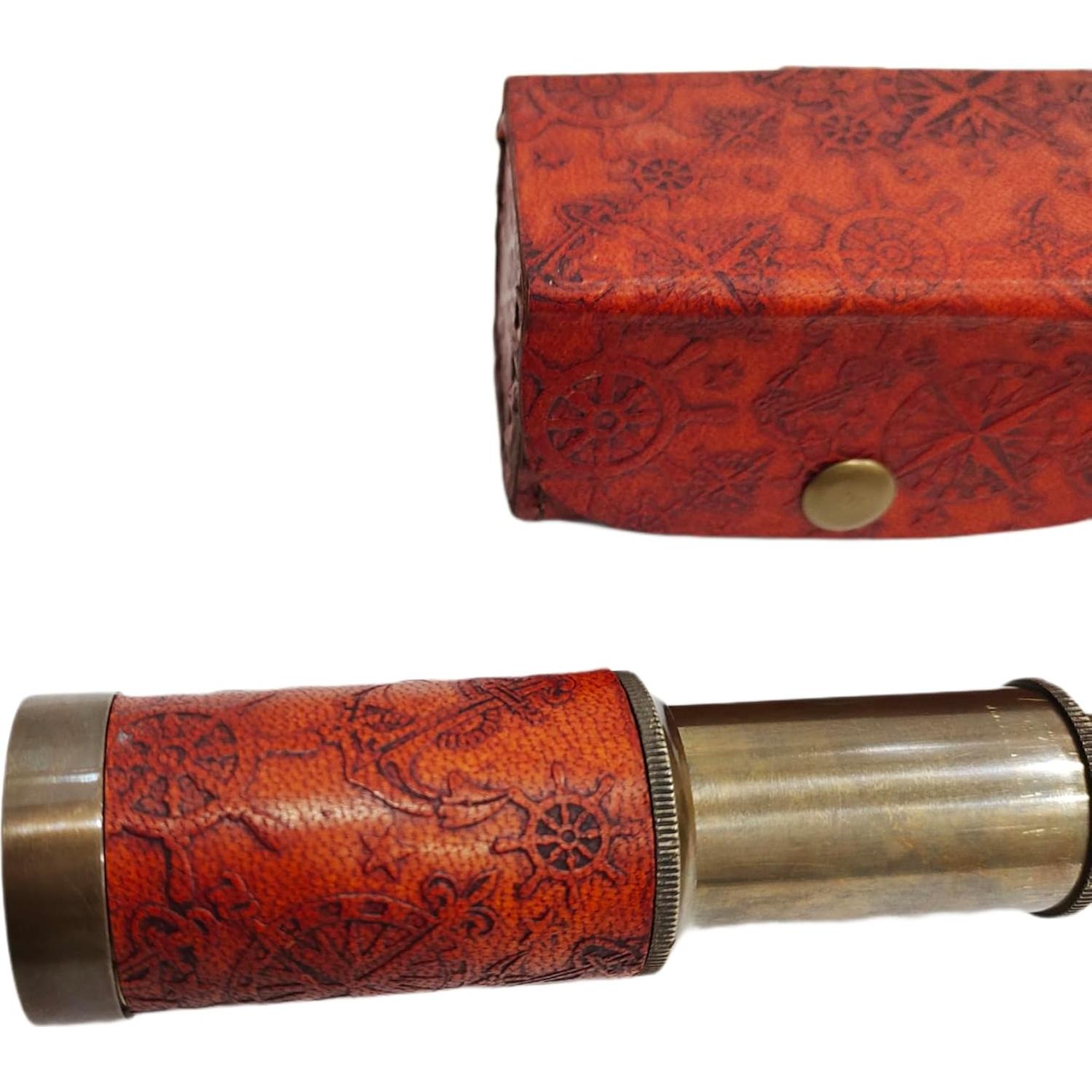 Telescopio Monocular de Bronce 15 cm con Caja de Cuero